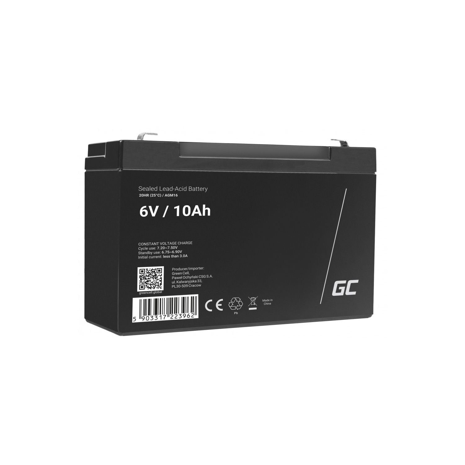 Blei-Batterie Wartungsfrei VRLA Gelakku Kinderfahrzeug-Batterie, platzieren 10Ah (6 in Positionen Cell 6V AGM verschiedenen sicheres Green V), AGM16