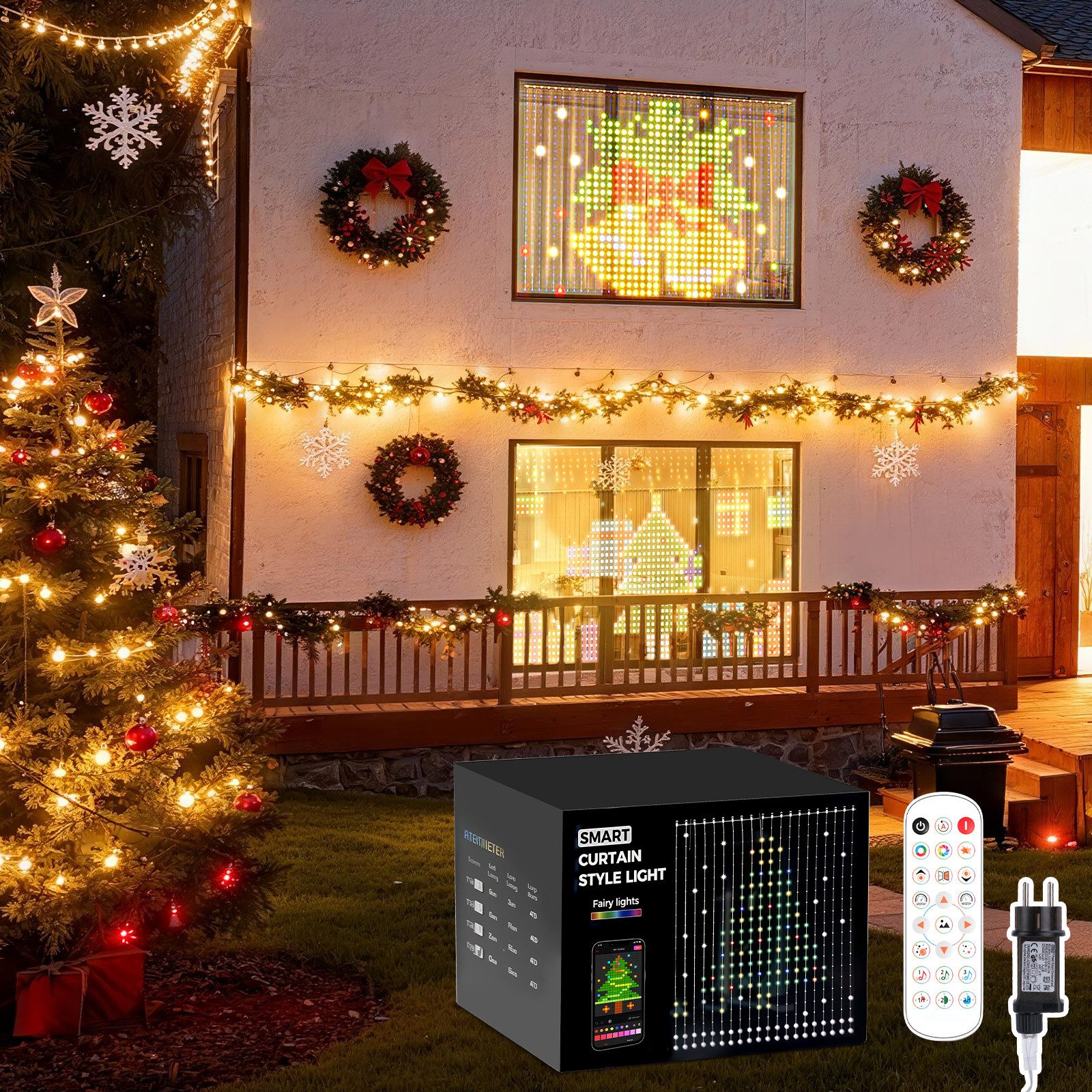 XERSEK Lichtervorhang LED Vorhanglichter Lichterkette, DIY Szenen, RGB, Fernbedienung, 200-400 LEDs Lichtervorhang 72 Modi Musik Sync, IP65, Für Weihnachten