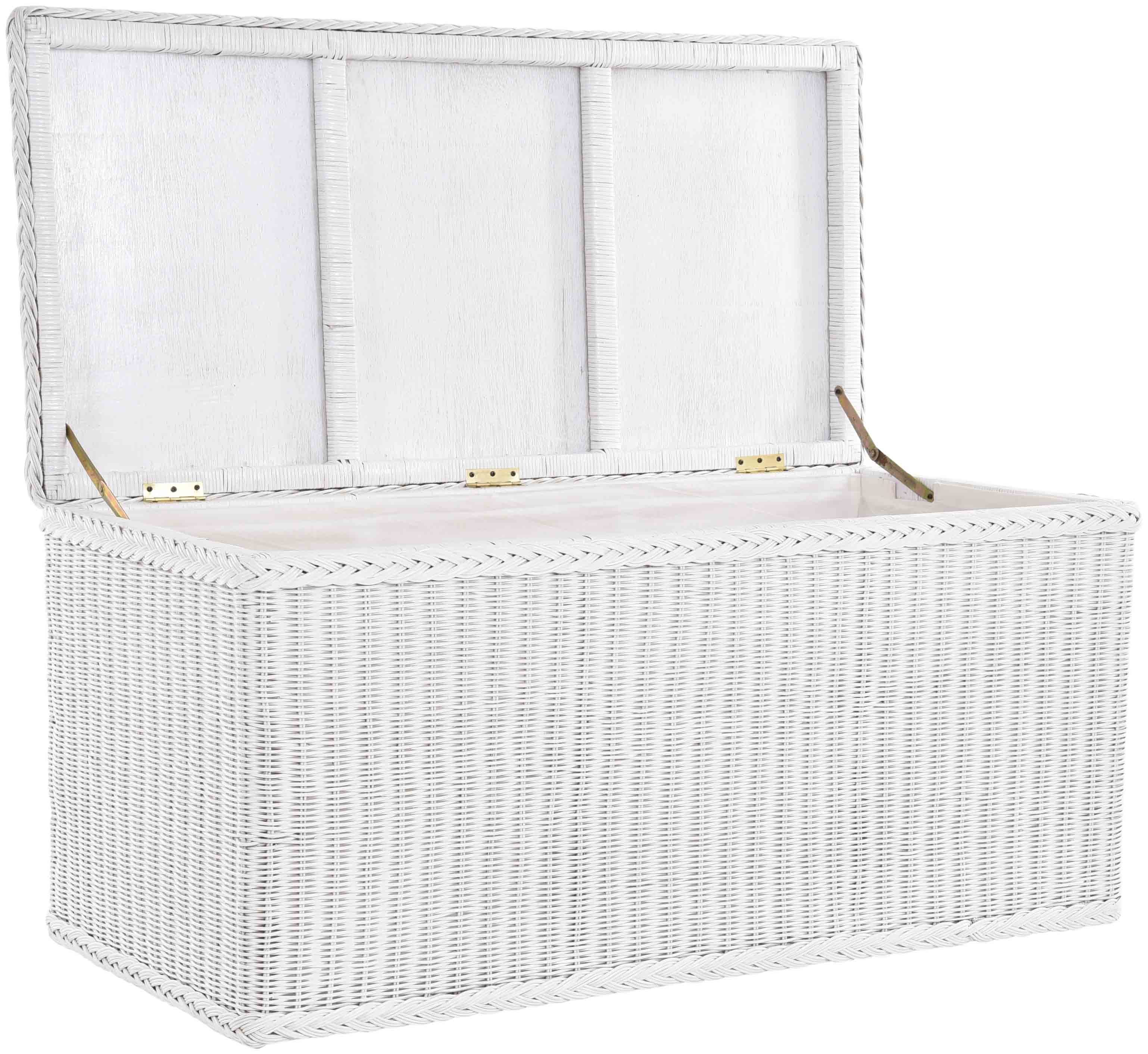 Krines Home Truhe Große Rattantruhe MAX Wäschetruhe mit Deckel Natur Rattan Truhe, Aufbewahrung XXL 115x55x55cm