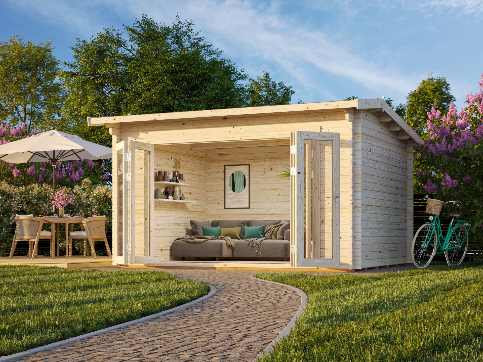 Palmako Gartenhaus 4x3m Holz Ines 11,1 in 44mm Wandstärke, BxT: 410x320 cm, ohne Dacheindeckung
