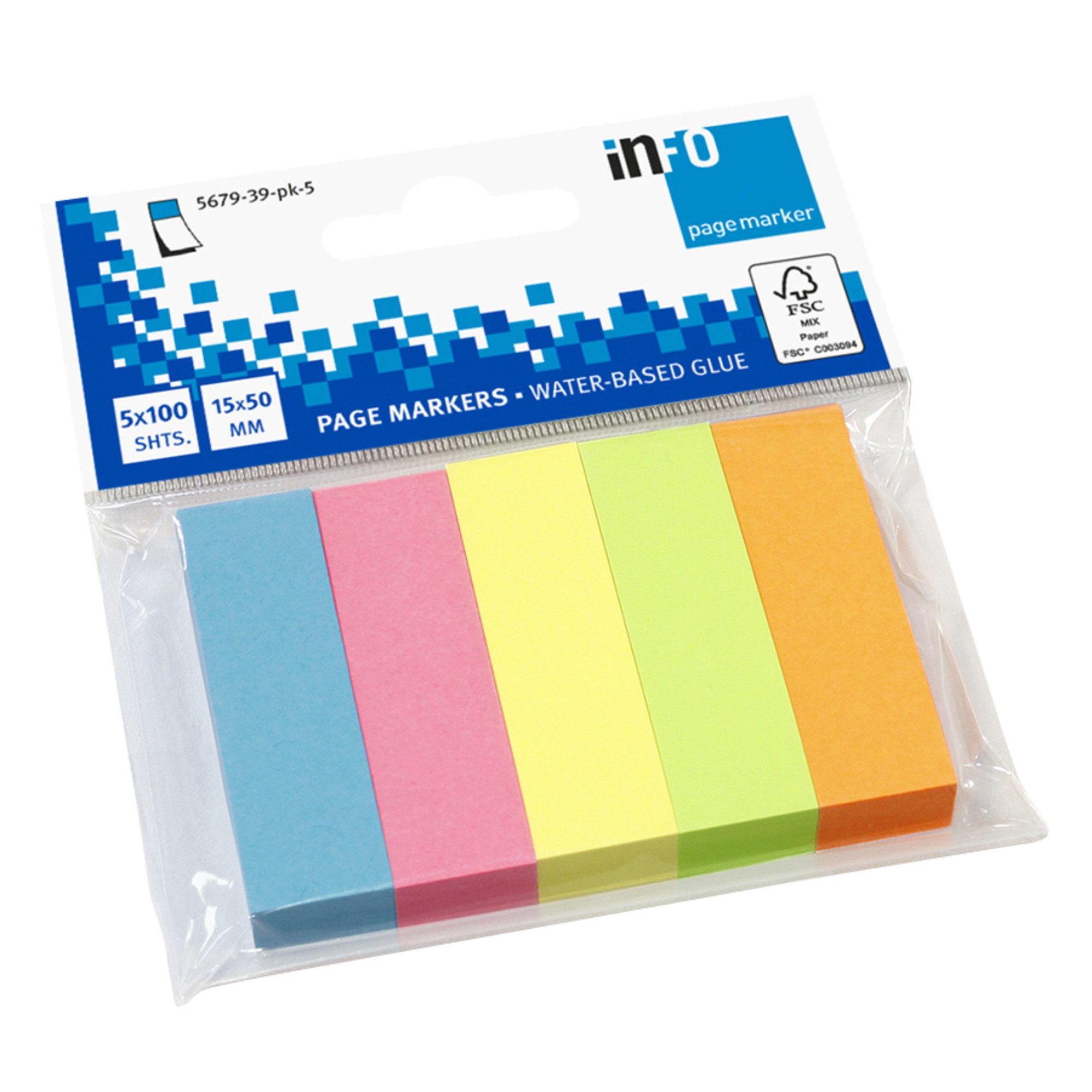Haftnotizblock Info Haftmarker 5679-39-pk-5 15x50mm 100 Blatt sortiert 5 Stück
