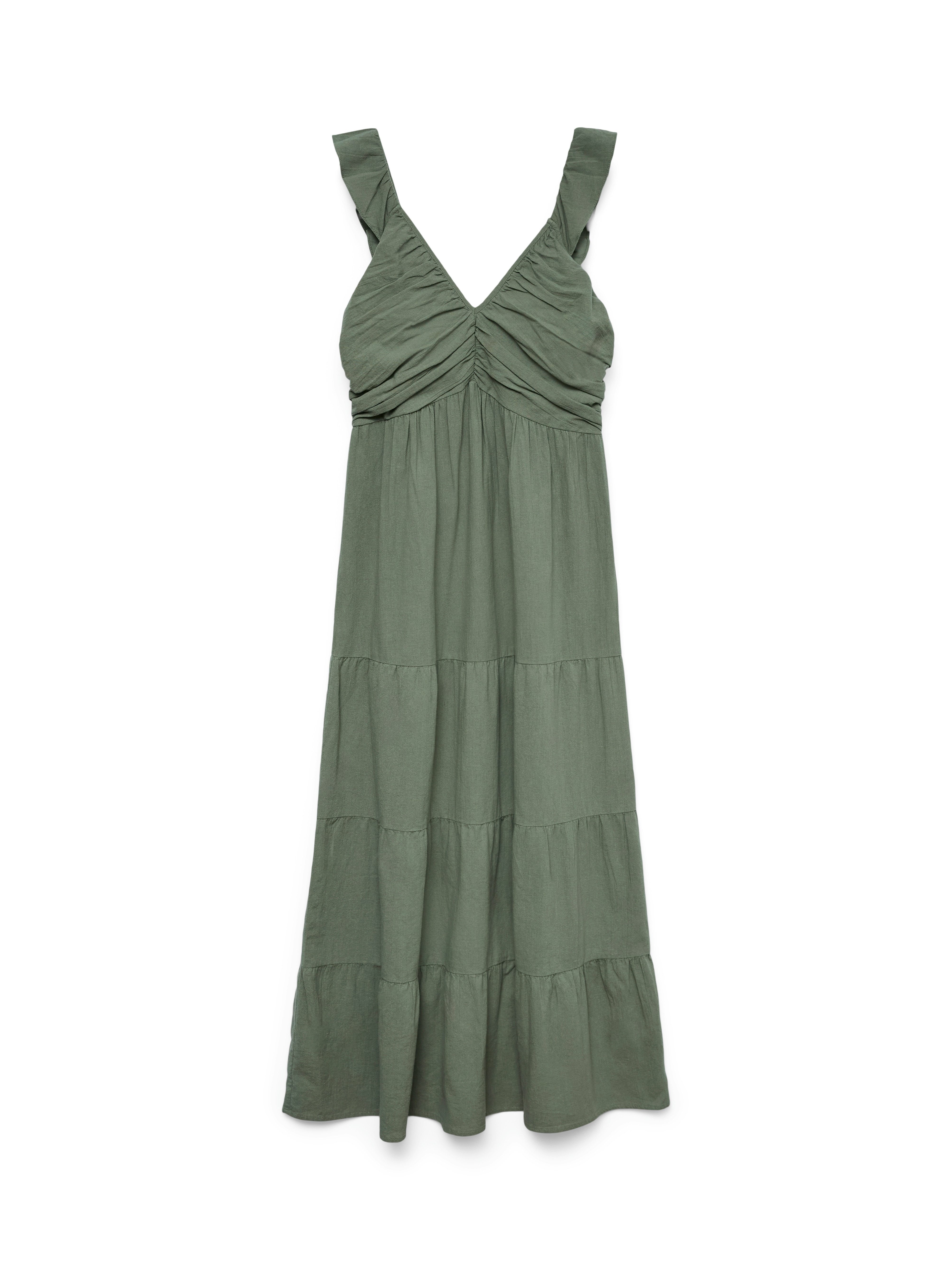 Vero Moda Maxikleid VMDICTHE SL FRILL ANKLE DRESS WVN GA Baumwolle, regular fit
