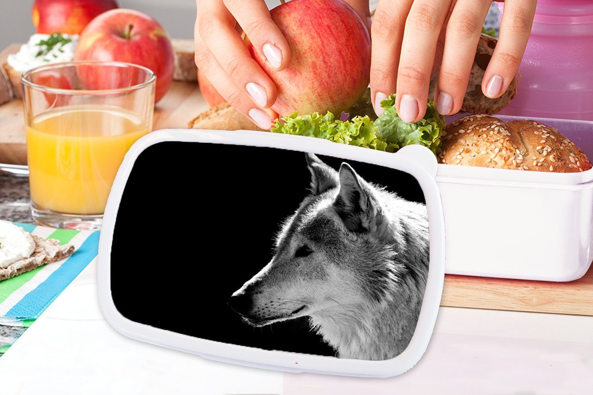 MuchoWow Lunchbox Wildlife - Kinder Jungs Wolf Mädchen Erwachsene, für (2-tlg), für - Weiß, - Brotbox und Brotdose, Kunststoff, Schwarz und