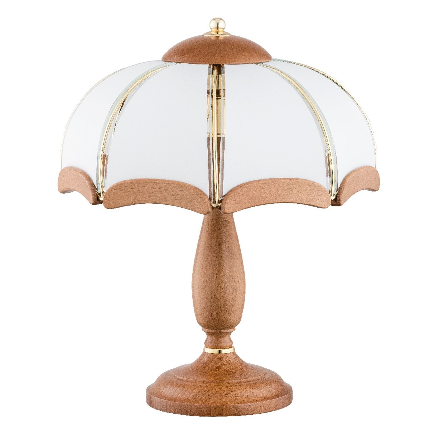 Licht-Erlebnisse Tischleuchte JANOW, ohne Leuchtmittel, Holz Glas Metall 40 cm hoch B: 32cm in Braun Weiß Gold 2x E14 Rustikal