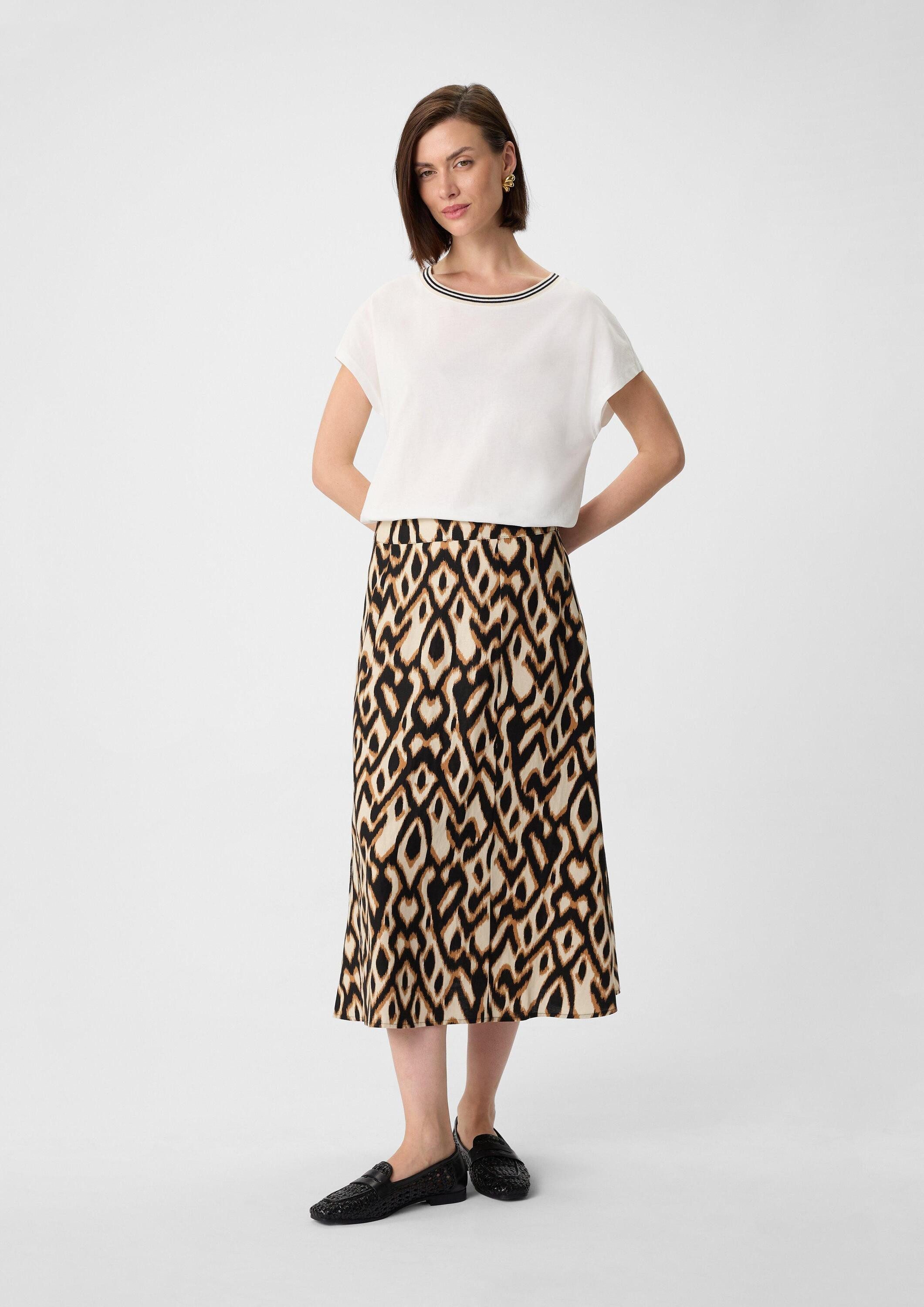 comma Midirock Rock Ausgestellter Midi-Rock aus Leinenmix mit All-over-Print