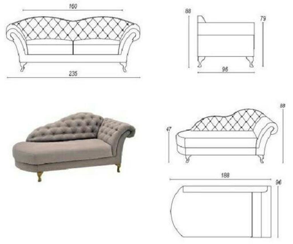 Sofa Polster Couch Set Chaiselounge Sofagarnitur Chesterfield Chesterfield-Sofa Stil JVmoebel