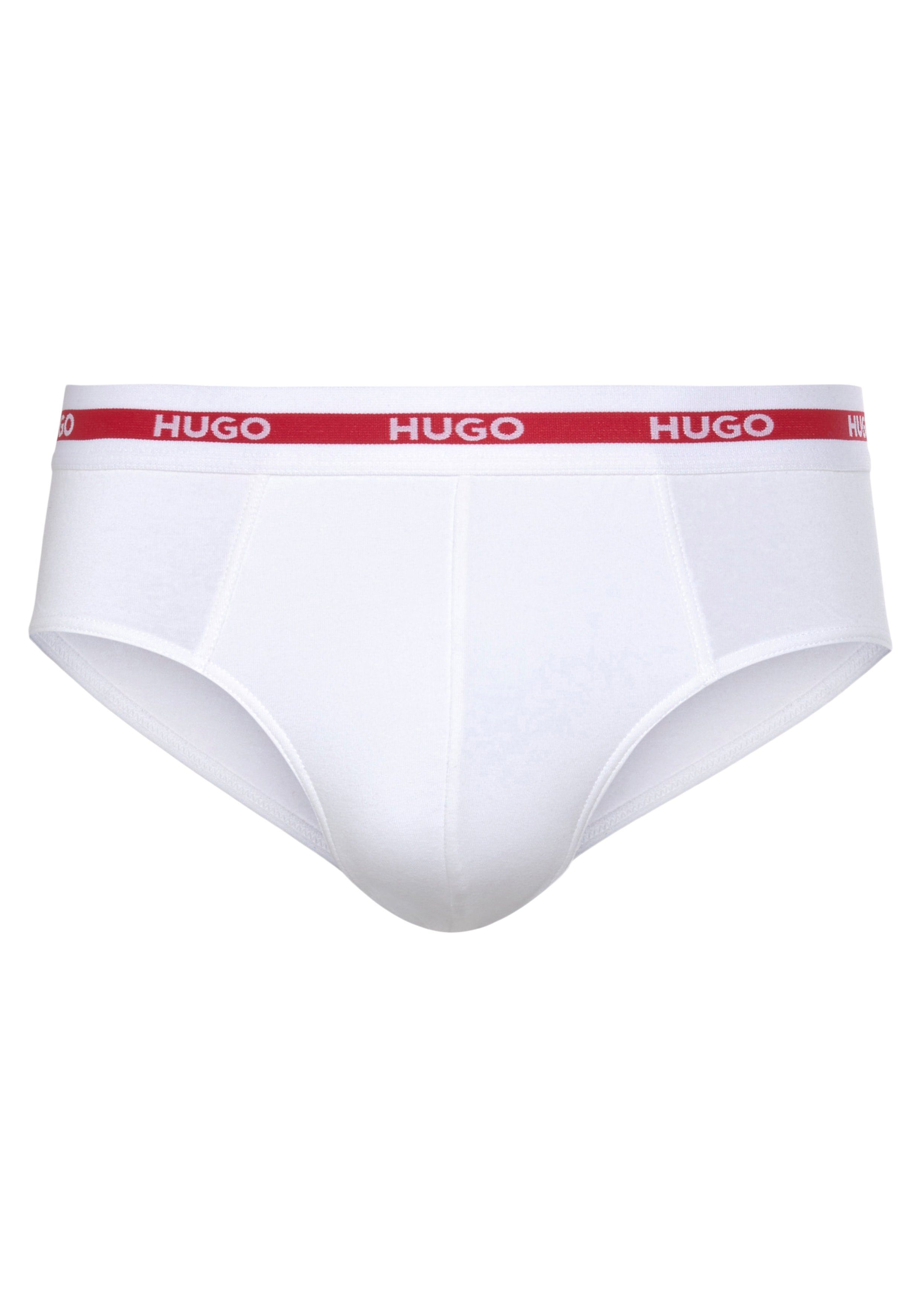 HUGO Slip Kontraststreifen (Packung, 3-St., und hellrot-weiß-schwarz Bund Im auf mit dem Logoschriftzügen Dreierpack)
