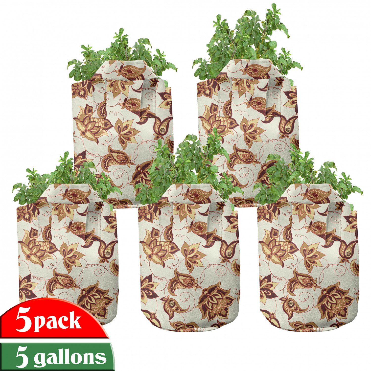 Abakuhaus Pflanzkübel hochleistungsfähig Stofftöpfe mit Griffen für Pflanzen, Paisley Motiv