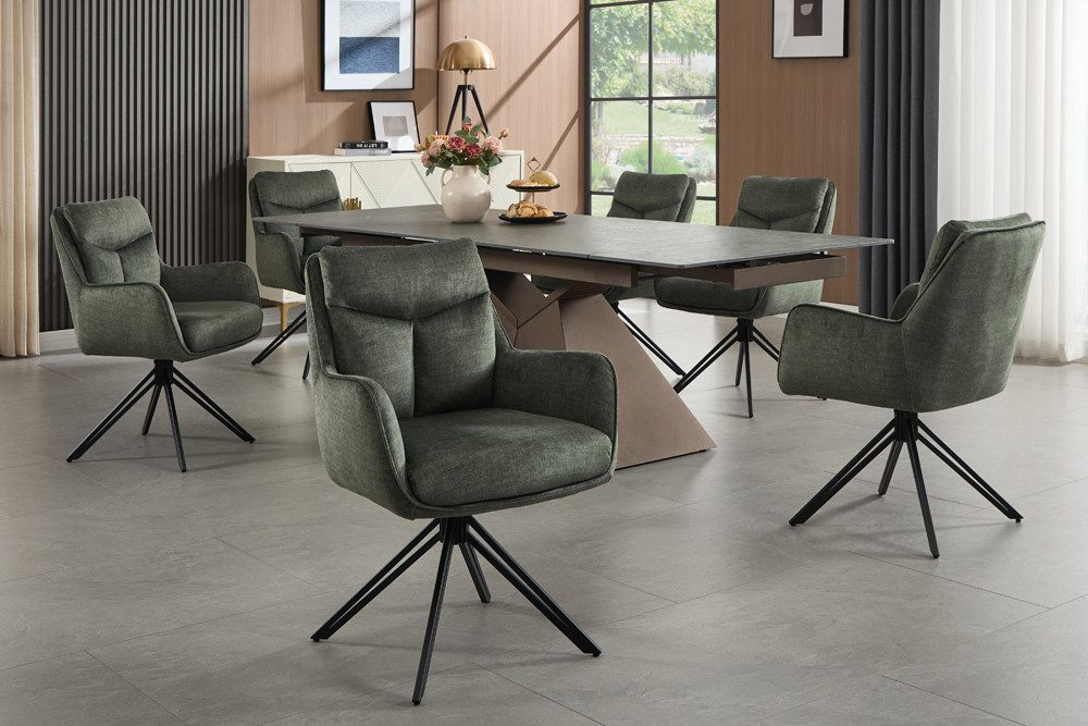 riess-ambiente 4-Fußstuhl PROMETHEUS moosgrün - Samt, Vogue Velours, Metall, Taschenfederkern (Einzelartikel, 1 St), mit 180° Drehfunktion und Autoreturn – ideal für elegante Esszimmer