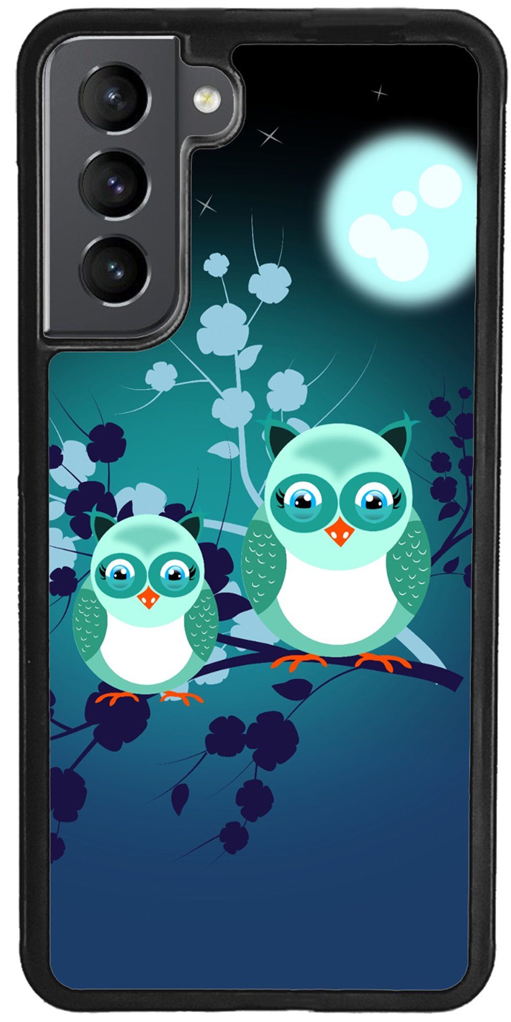 Traumhuelle Handyhülle TPU HÜLLE Silikon MOTIV 42 Case Cover Schutzhülle Backcover Etui 5G, zwei Eulen Blau Handy Bumper Smartphone Rückschale Schwarz
