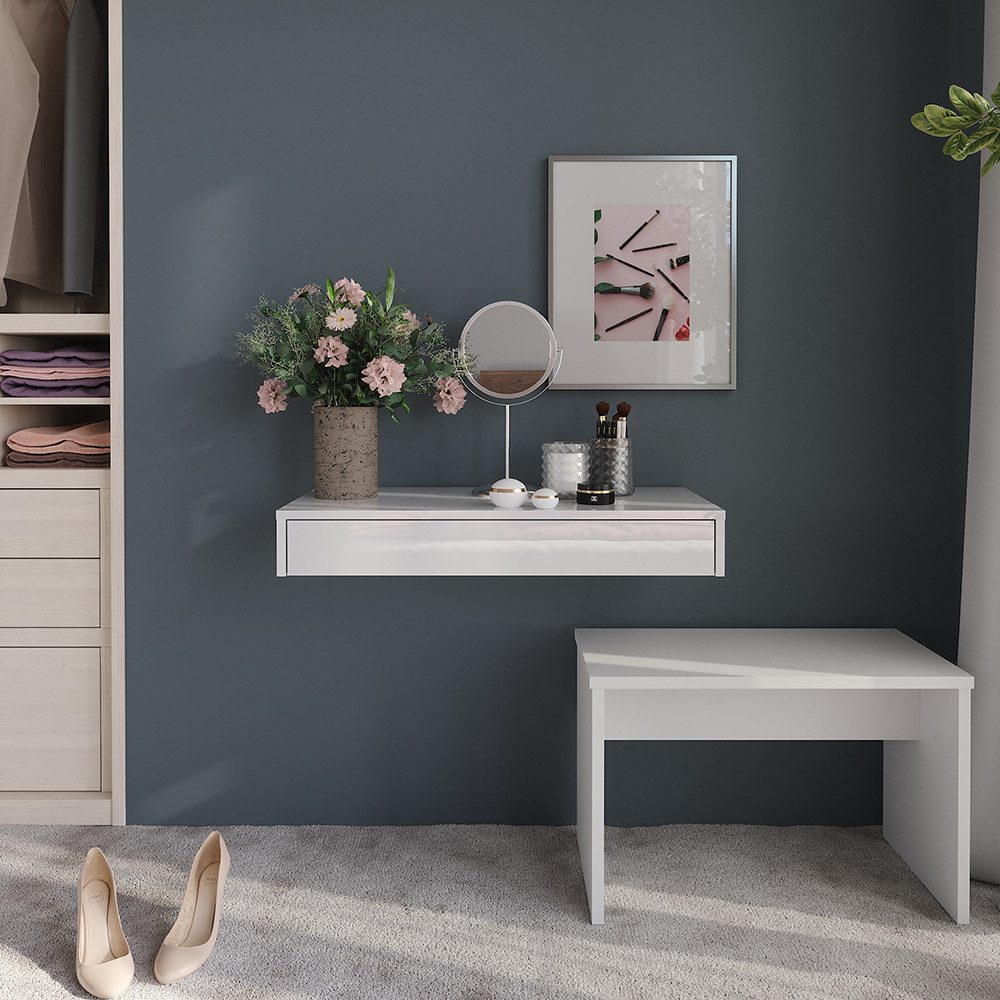 Vicco Bücherregal Sherry, Weiß/Weiß Hochglanz, 81.4 x 12 cm mit Schublade, 1-tlg.