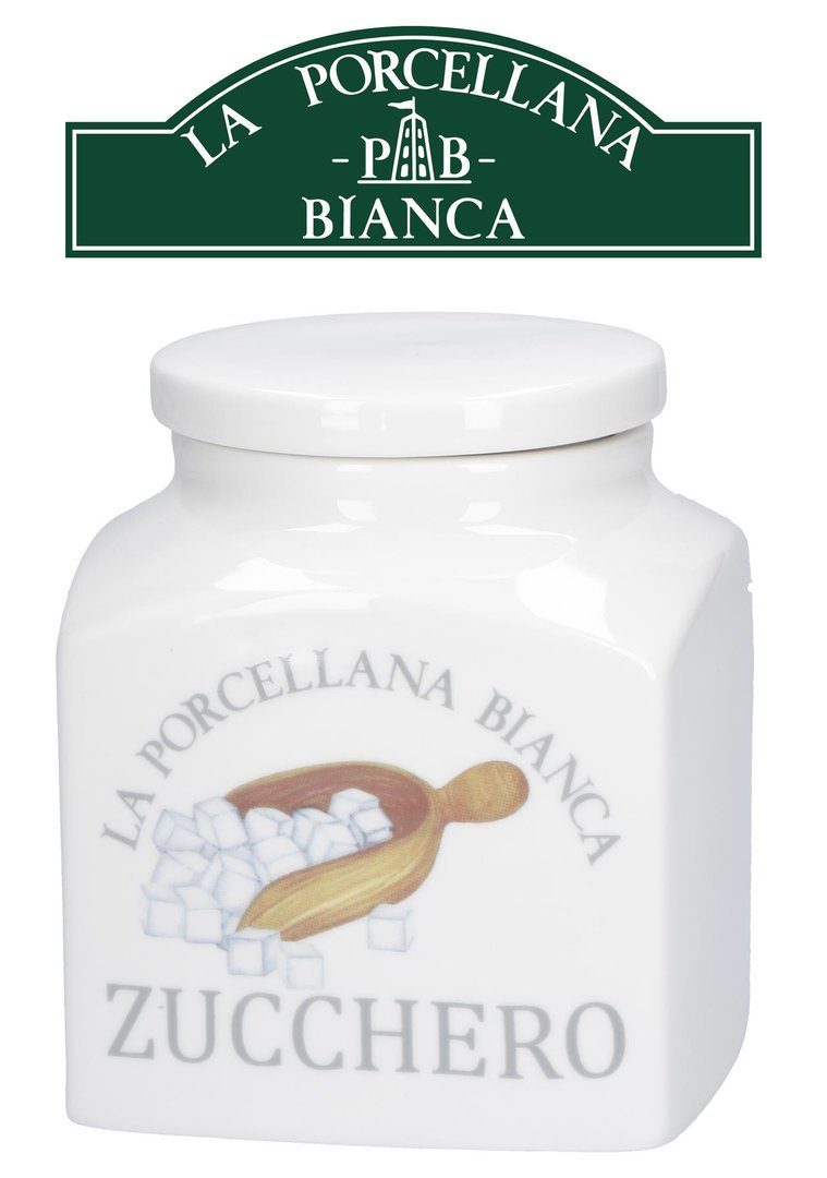 Vorratsdose Porcellana Vorratsdose (1-tlg), 1,1l, Zuckerdose La Bianca Zucker Geschenkkarton Aufbewahrungsdose Silikondichtung,