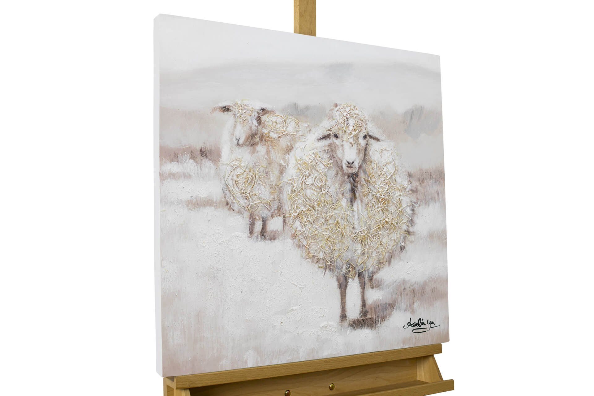 KUNSTLOFT Gemälde Ehepaar auf Durchreise 60x60 cm, Leinwandbild 100% HANDGEMALT Wandbild Wohnzimmer