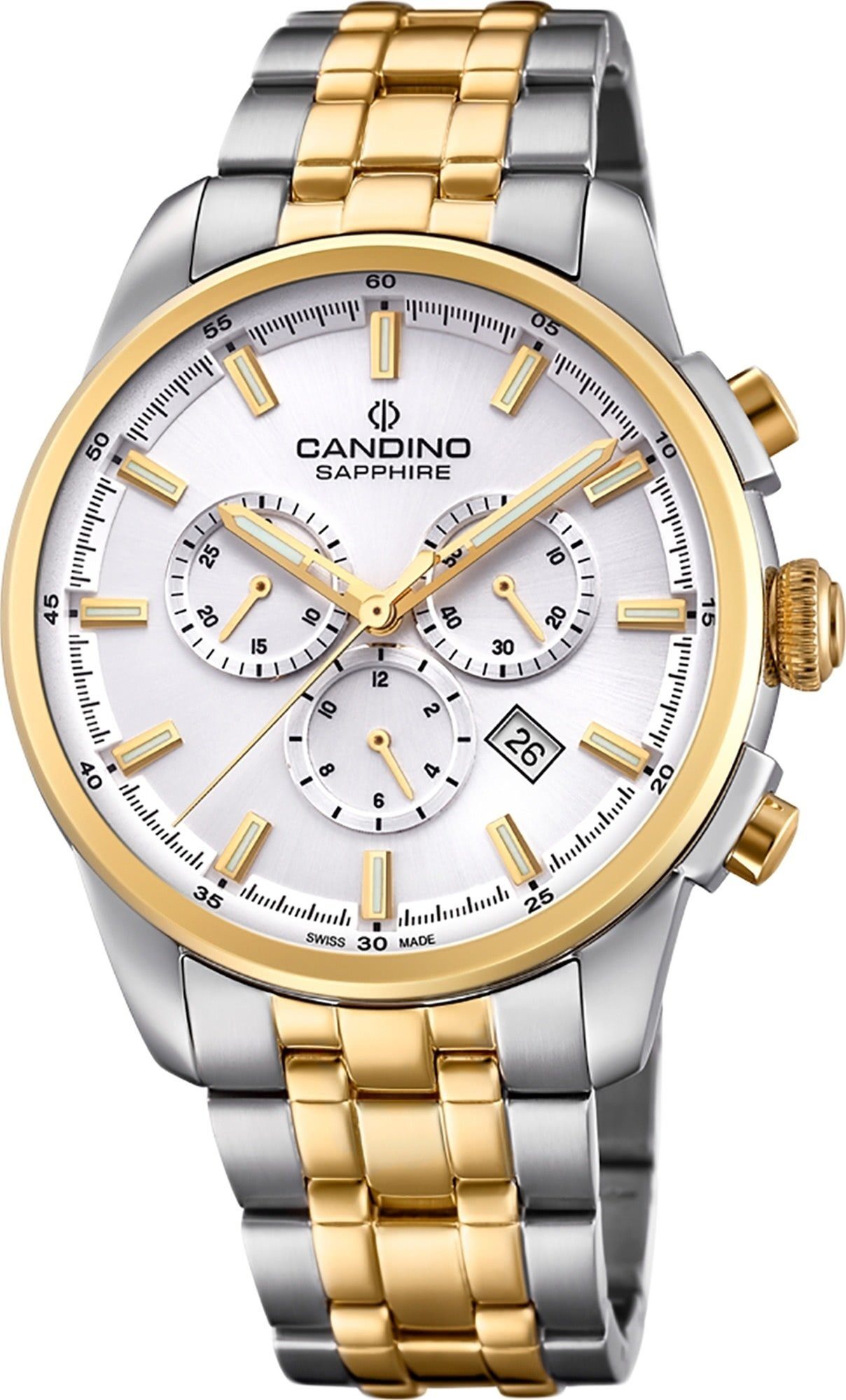 Uhr Armbanduhr silber, Herren Candino Sport Quarzuhr gold, Candino rund, Analog Edelstahlarmband C4699/1, Herren