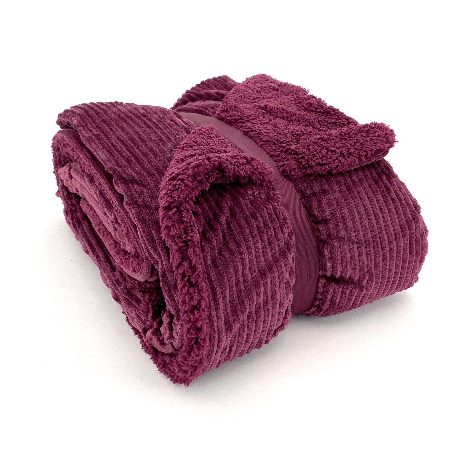 Wohndecke Flauschige Cord Kuscheldecke Sherpa Fell Sofadecke, heimtexland, 150x200 I extra dick I warm I kuschelig weich I fusselfrei Bordeaux | Babydecken