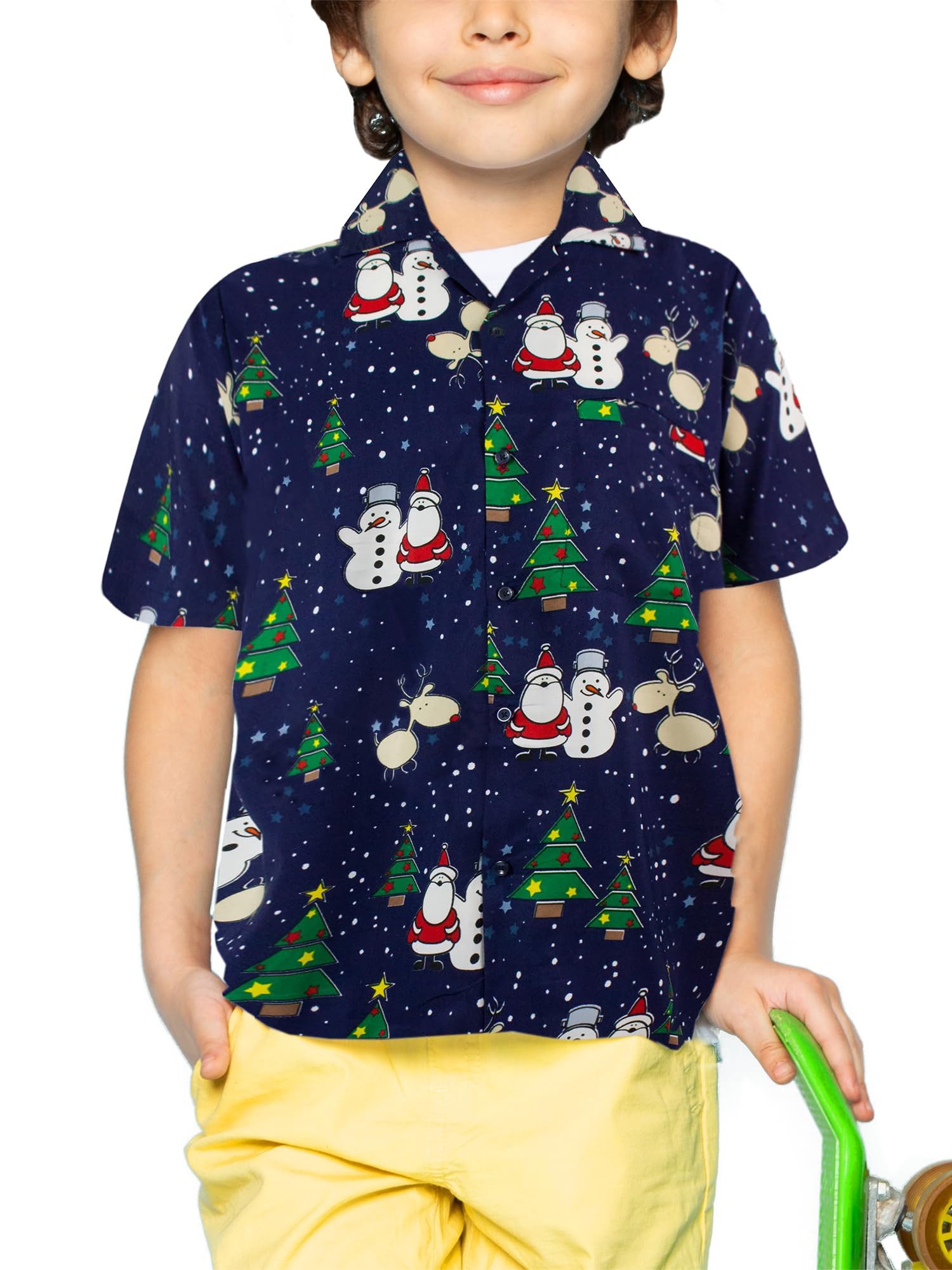 King Kameha Hawaiihemd Christmas Buddies Kids Funky Hawaii-Hemd Kinder Kurzarm Front-Tasche
