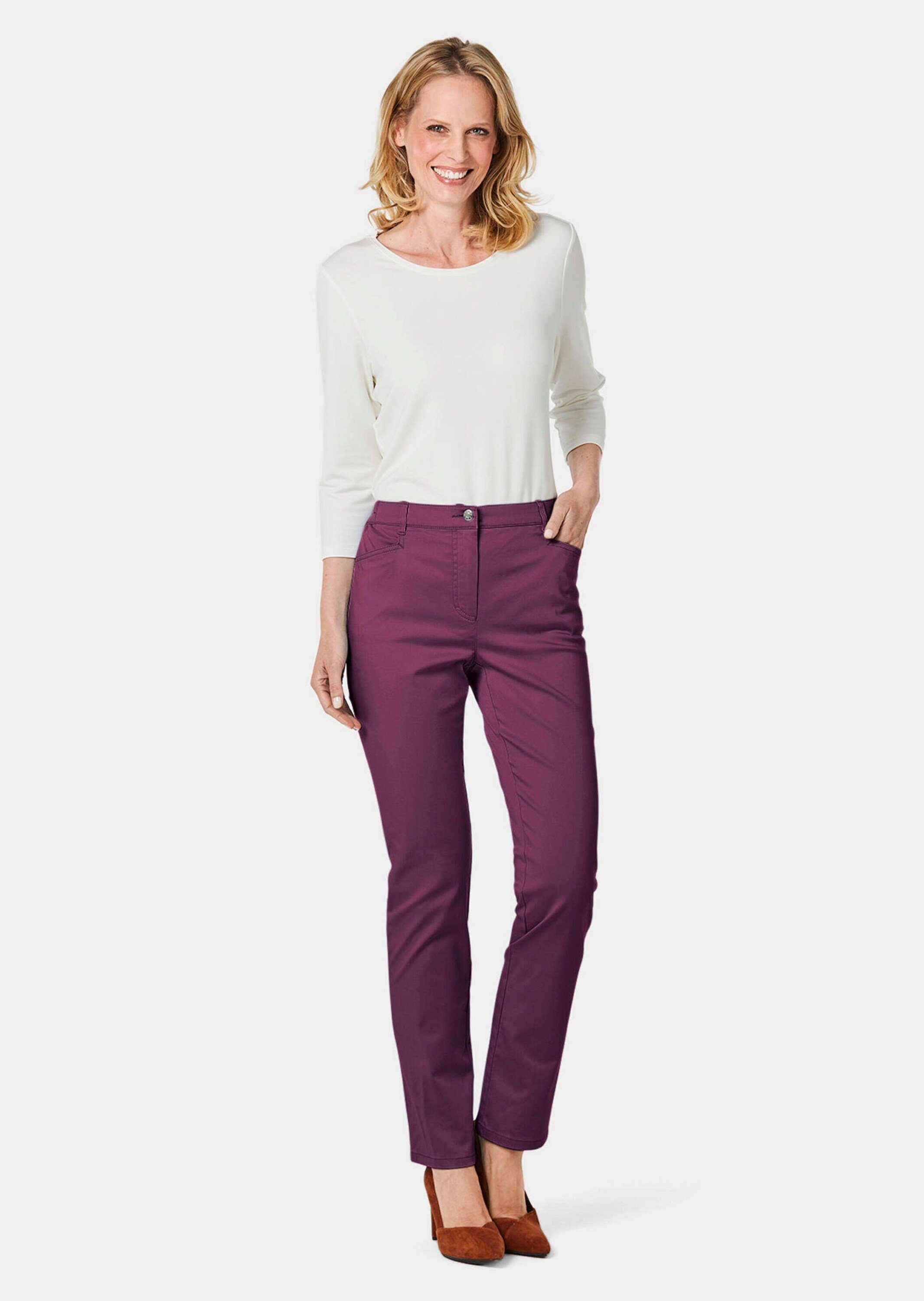 GOLDNER Stoffhose Leichte CARLA Baumwoll-Hose aubergine