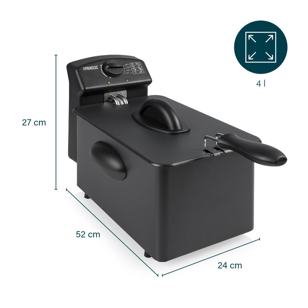 PRINCESS Fritteuse 01.182729.01.001, 2000 W, 4 L mit Cool Zone – Edelstahl, 190°C