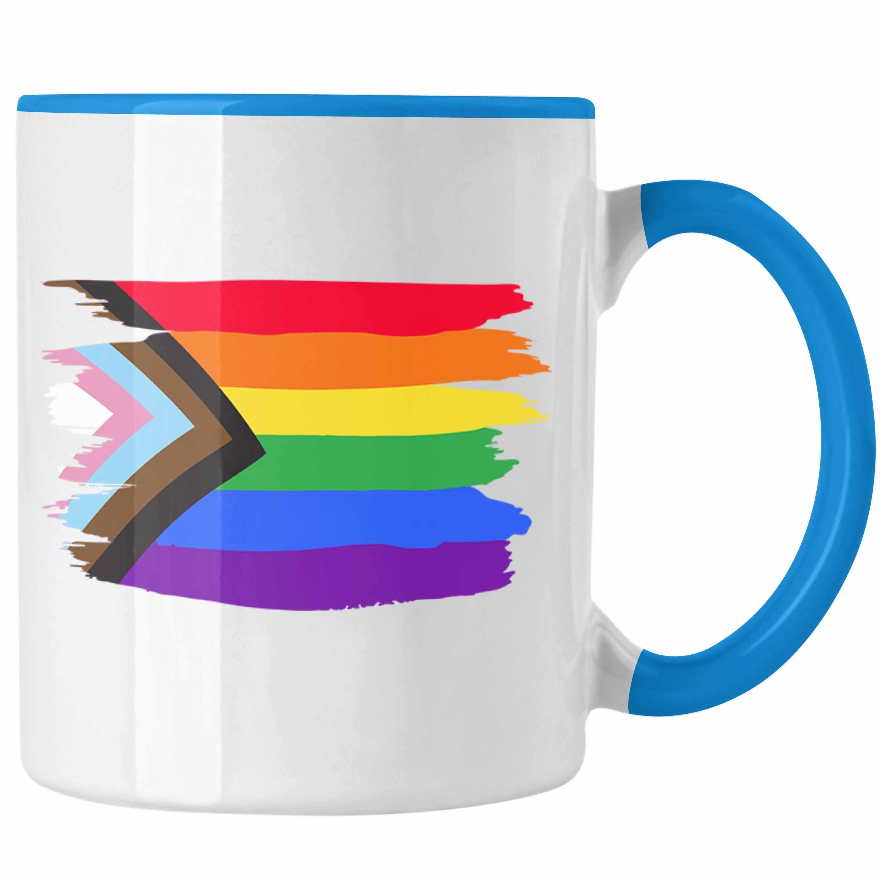 Trendation Tasse Trendation - Regenbogen Tasse Geschenk LGBT Schwule Lesben Transgender Grafik Pride Flagge Blau