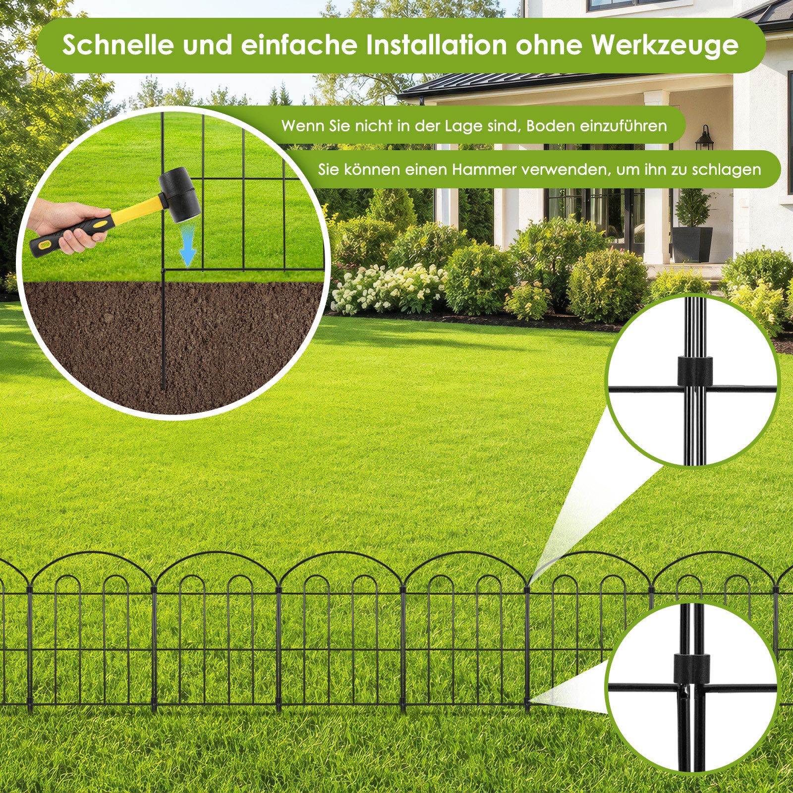 LEMLIT Gartenzaun 10 Stück Dekorativer Gartenzaun aus Metall,grabungsfreier Steckzaun, (10 Stück, 10-St., Rostfeste Metall-Tierbarriere), Wetterfest, für den Au – Bild 4 von 5