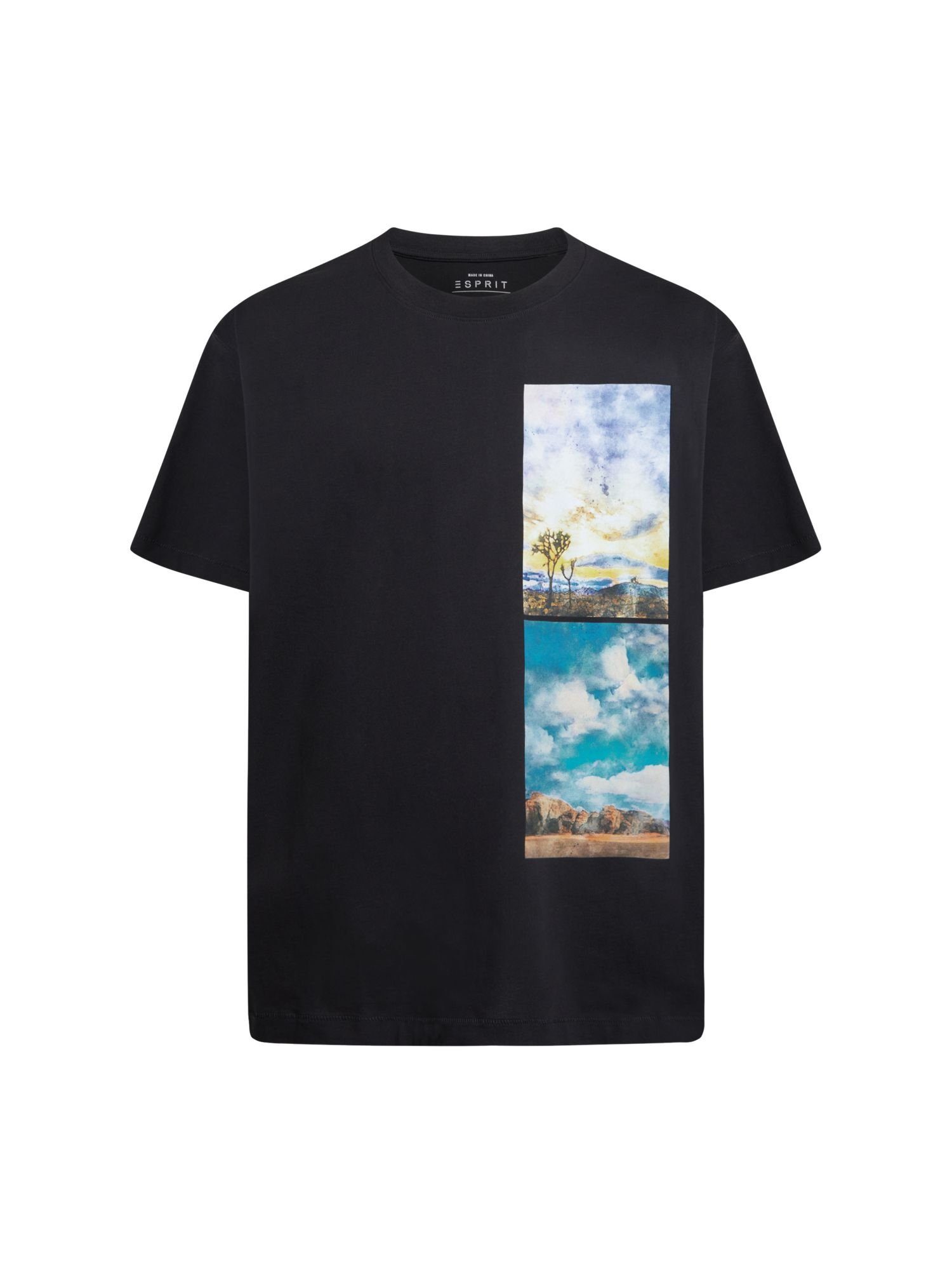 T-Shirt (1-tlg) Landschafts-Print BLACK mit abgesetztem Esprit T-Shirt