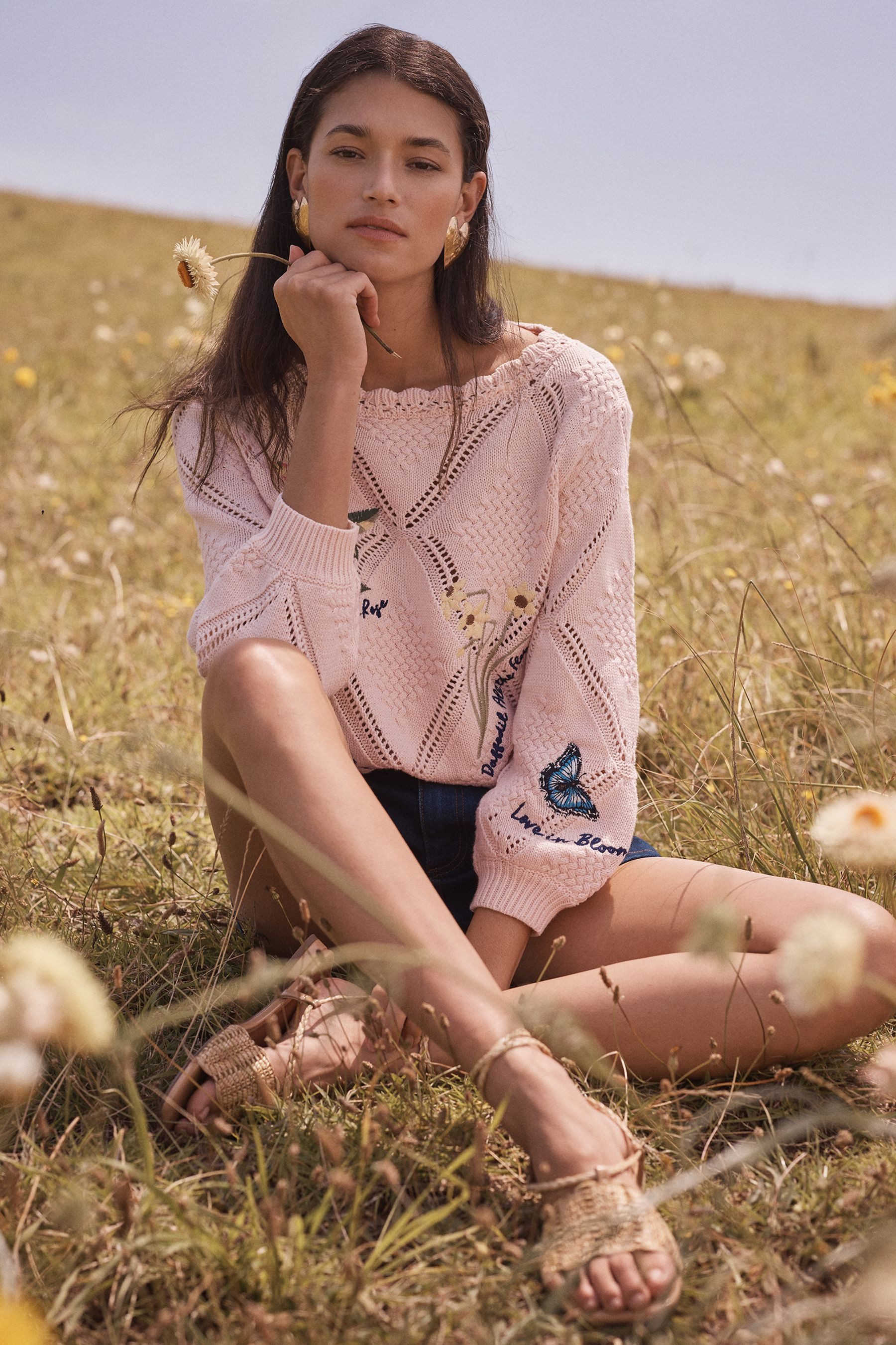 Love & Roses Strickpullover Love & Roses Strickpullover mit Blumen-Stickere günstig online kaufen