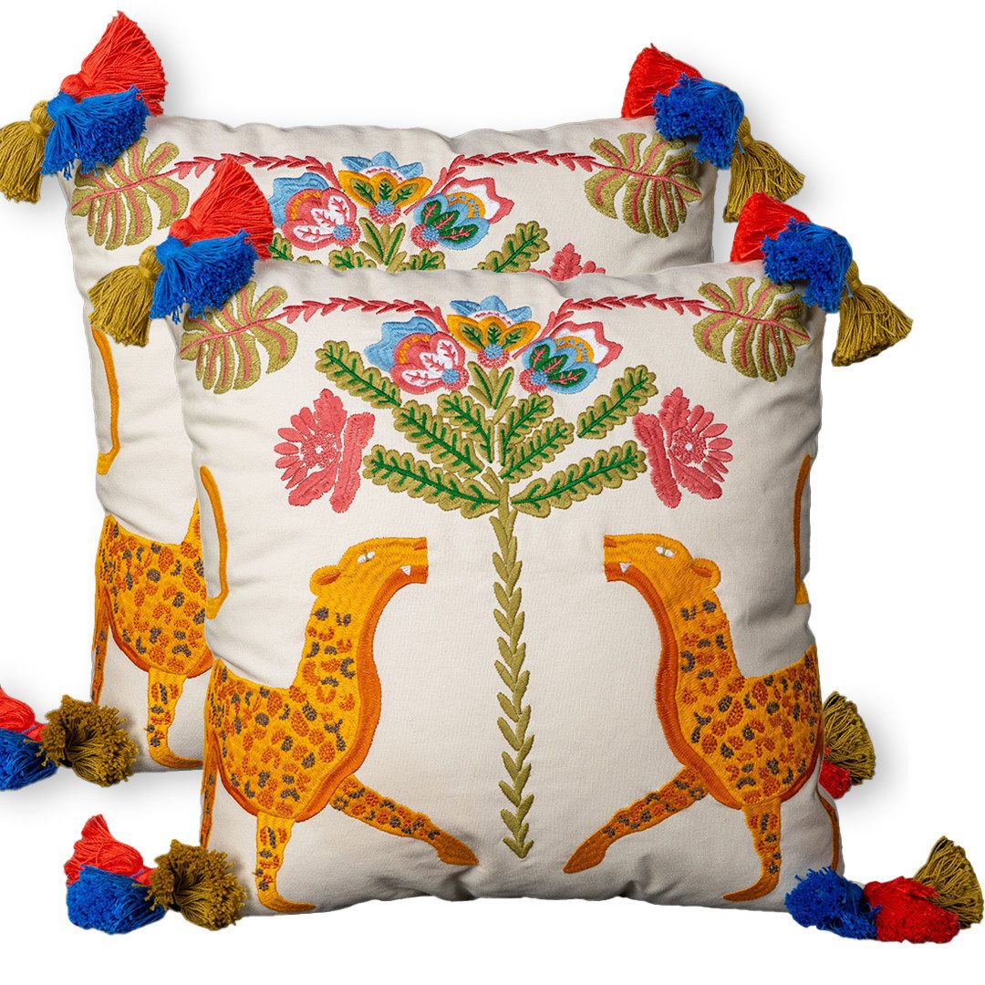 von strohdeicher design Dekokissen 2er Set Kissenhülle 45x45 cm aus Baumwolle – Bestickter Kissen Bezug, Design aus Deutschland. Handgefertigt.