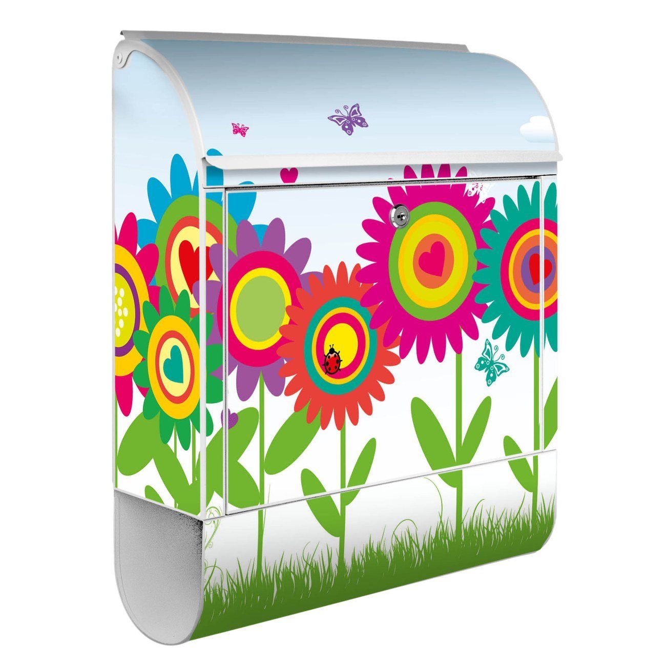 x Bunte 47 pulverbeschichtet, Wandbriefkasten weiß Zeitungsfach), Blumen Stahl mit x (Wandbriefkasten 39 witterungsbeständig, banjado 14cm