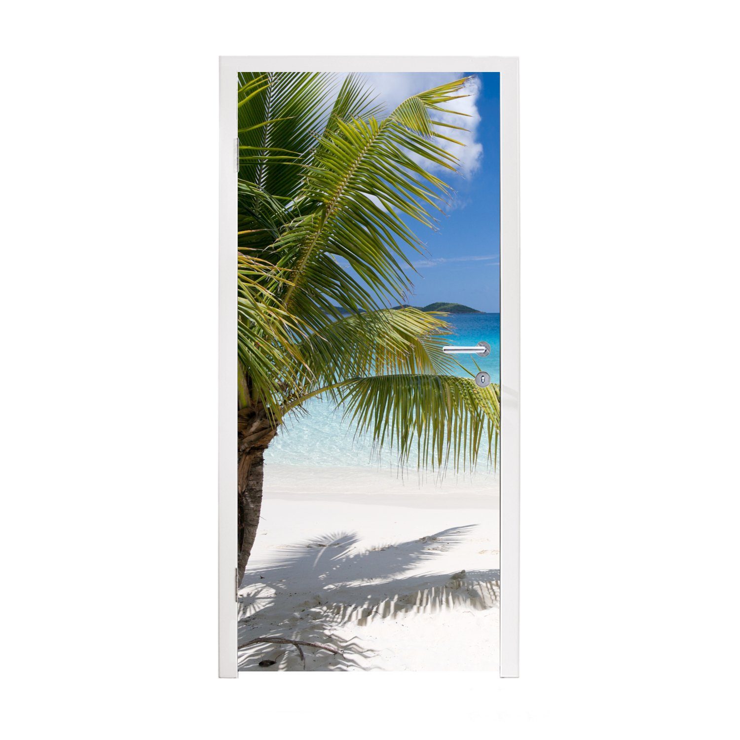MuchoWow Türtapete Tropische Palmen am Strand, Matt, bedruckt, (1 St), Fototapete für Tür, Türaufkleber, 75x205 cm