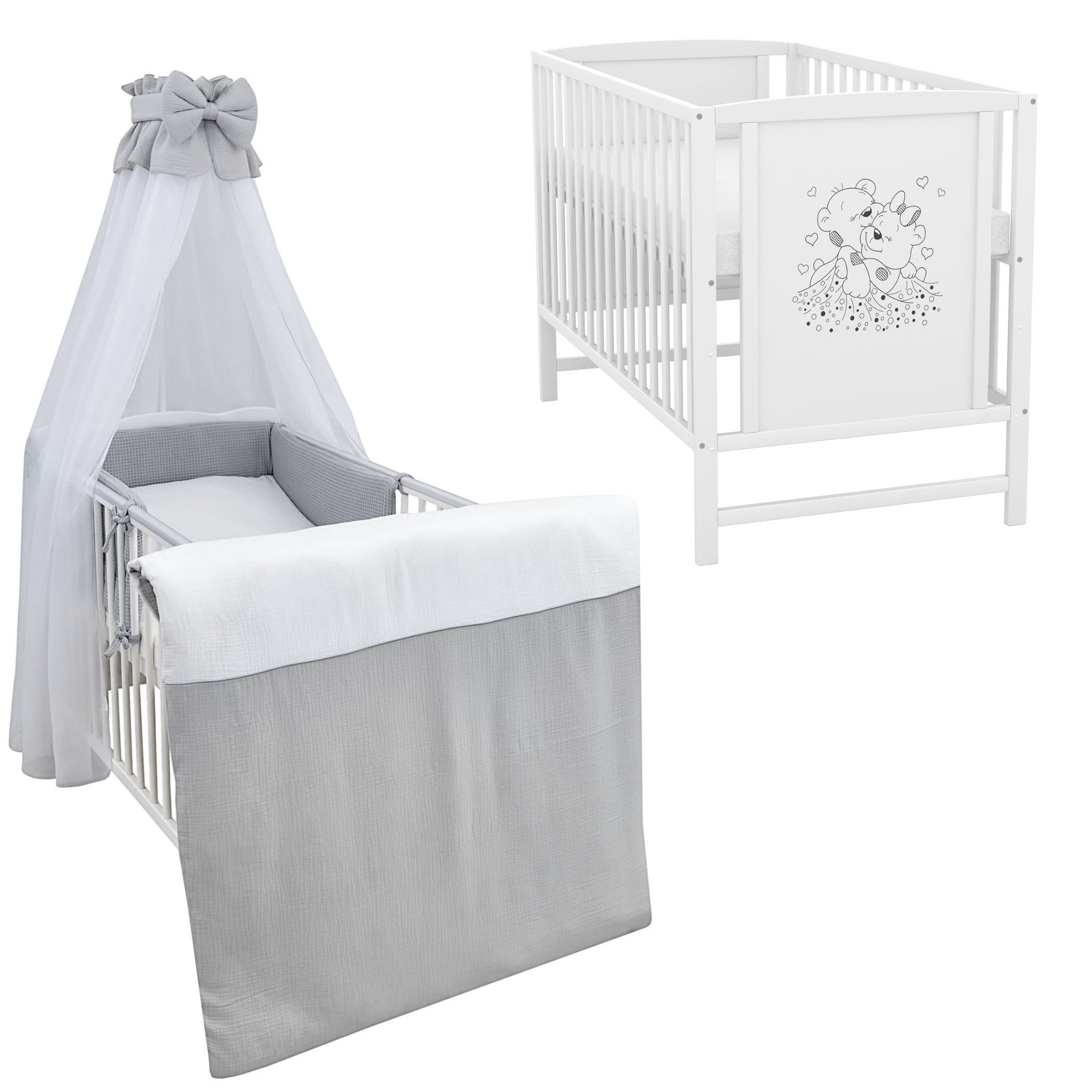 Komplettbett Babybett Mia Komplettset Musselin Waffelpique