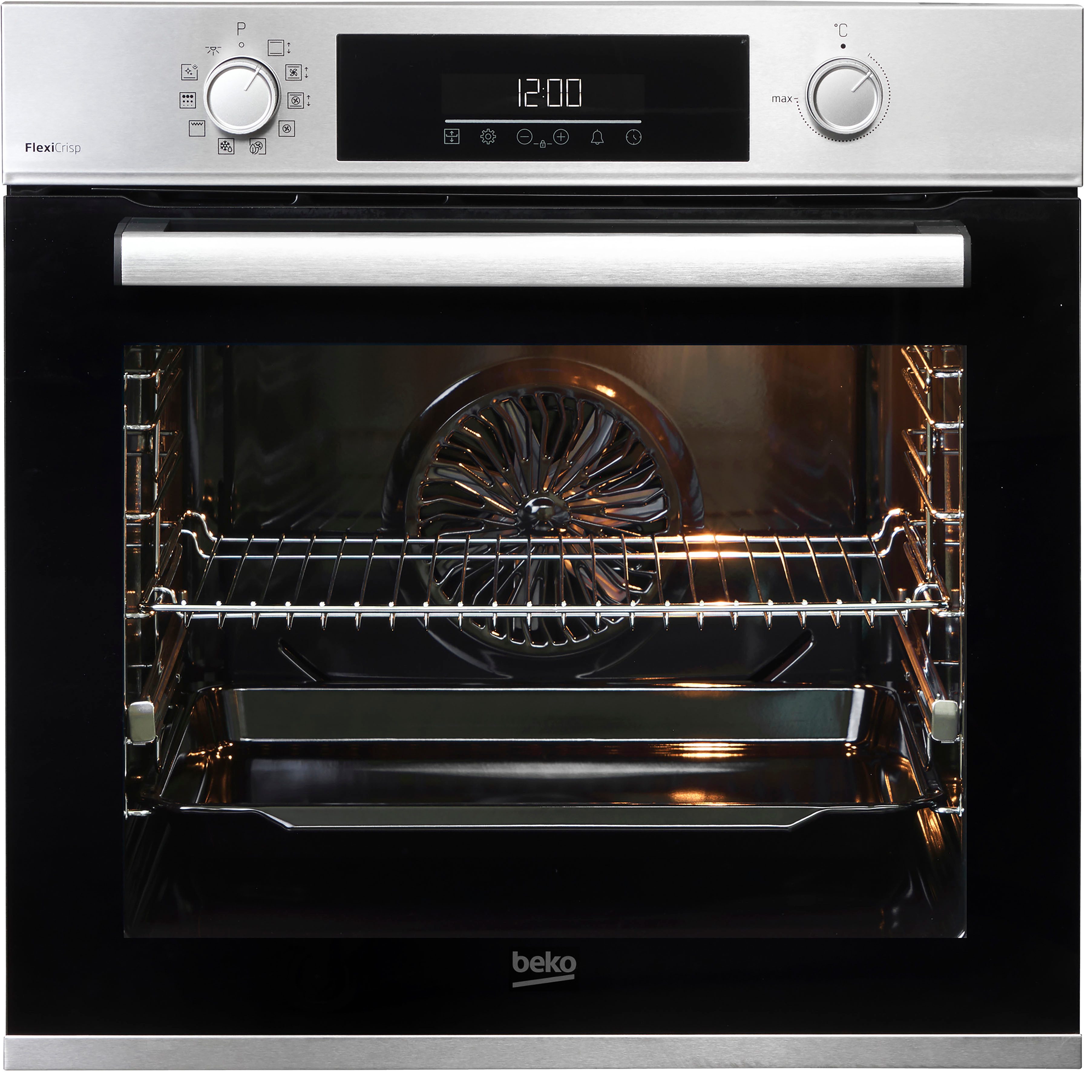 BEKO Backofen-Set BBSM12320XMPEF, mit 1-fach-Teleskopauszug, Pyrolyse-Selbstreinigung, FlexiCrisp – Knusprige Perfektion ohne Verschieben des Blechs