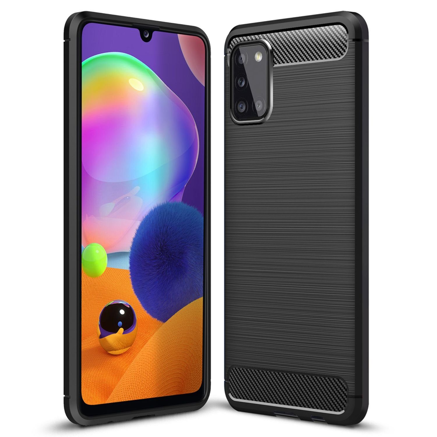 Nalia Smartphone-Hülle Samsung Galaxy A31, Carbon Style Silikon Hülle / Matt Schwarz / Elegantes Business Cover