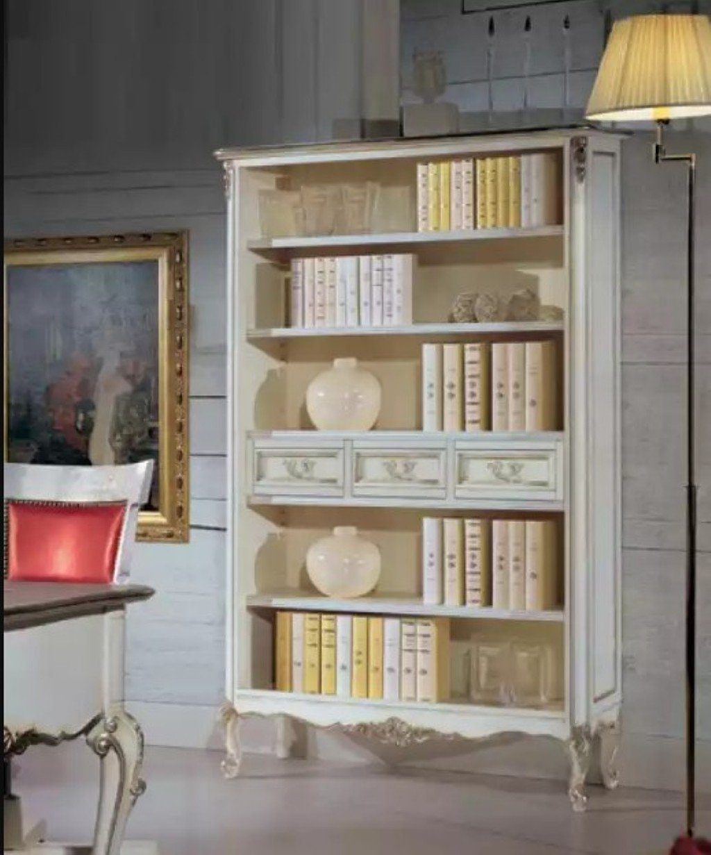 JVmoebel Bücherregal Klassisches Weiß Luxus Bücherregal Schubladen Massivholz Möbel, 1-tlg., Made in Europa