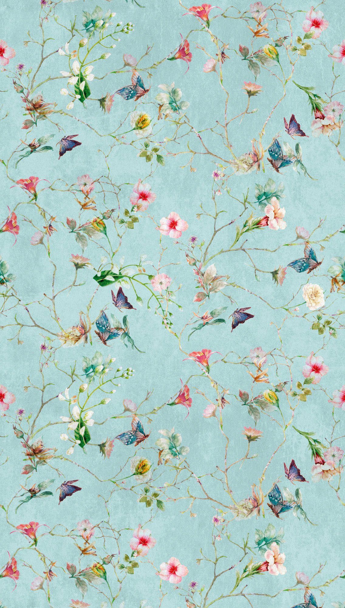 living walls Fototapete The Wall, glatt, animal print, floral, geblümt, Fototapete Blume Tapete Landhaus Türkis Tapeten Wohnzimmer Design Büro