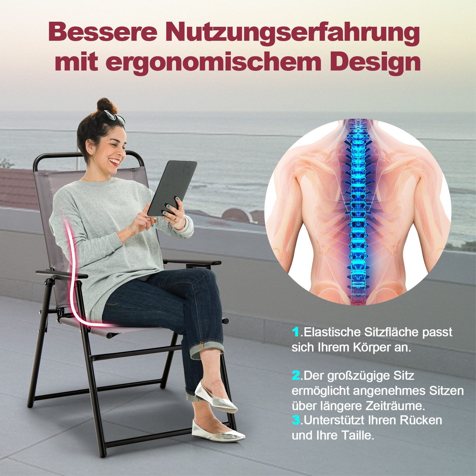 COSTWAY Gartenstuhl (2 St), Klappstühle, Hochlehner Stühle, bis 150 kg