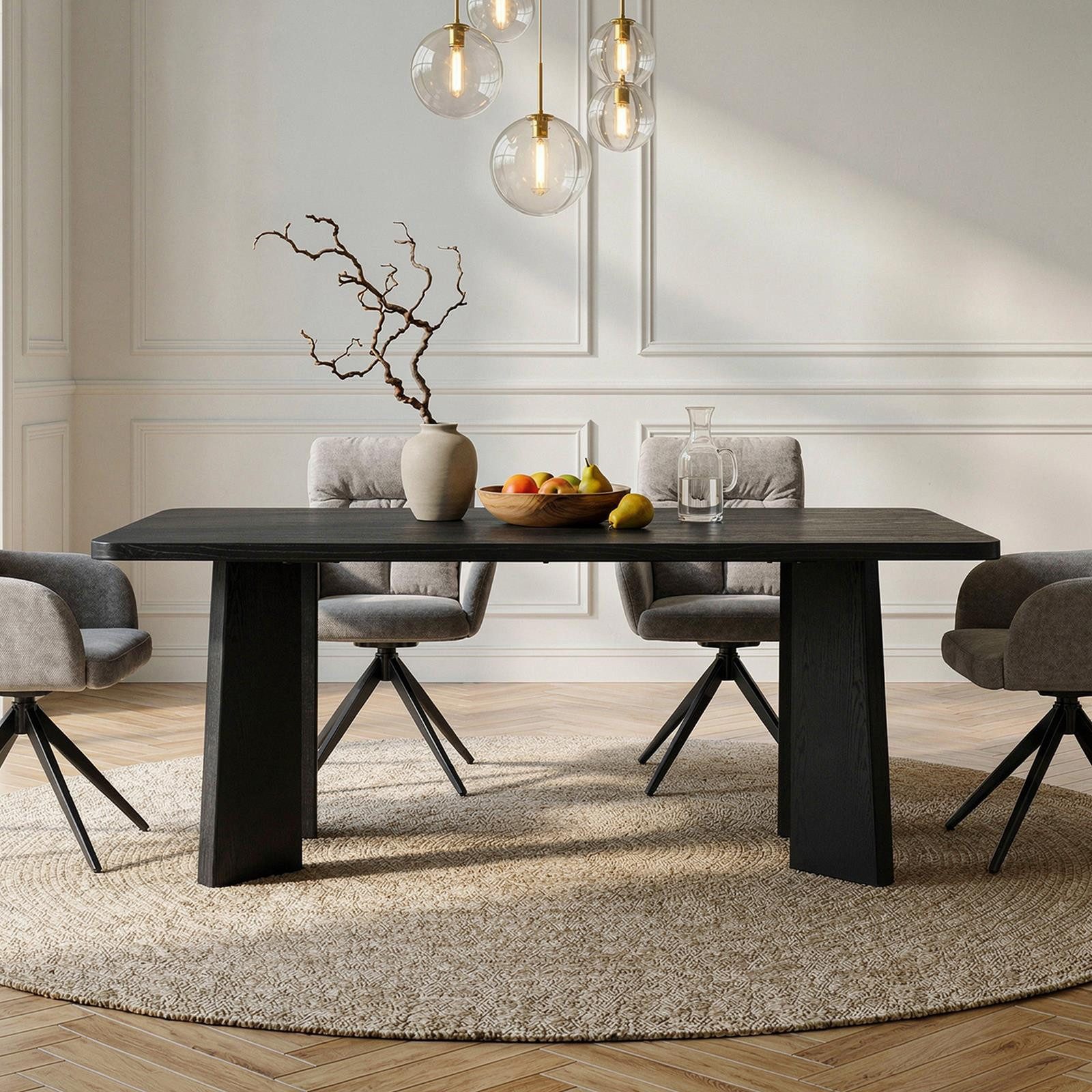 IDIMEX Esstisch OLISES, Esszimmertisch 180x90 cm mit Designbeinen und Eiche-Furnier Schwarz
