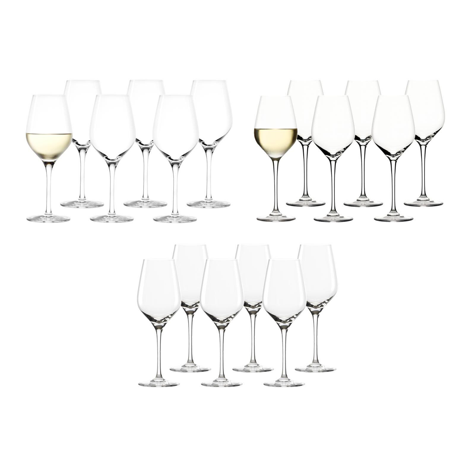 Stölzle Glas Exquisit Wein- und Sektgläser 18er Set, Glas, Set besteht aus:  6x Weißweinkelch, 6x Champagnerkelch, 6x Universalglas
