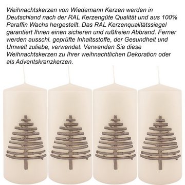 Wiedemann Kerzen Stumpenkerze 4er Set Flachkopfkerze "Natural tree", Ø 7 x H 15 cm, creme/braun