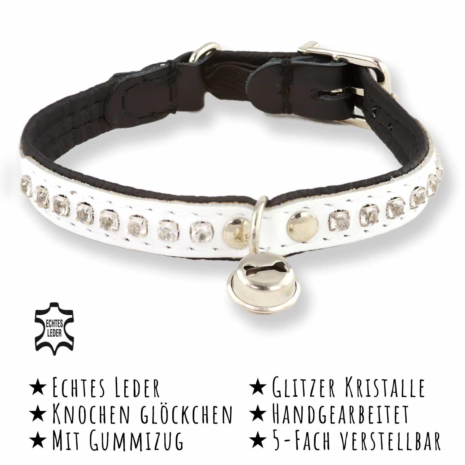 Monkimau Hunde-Halsband Katzenhalsband aus Leder mit Strasssteinen