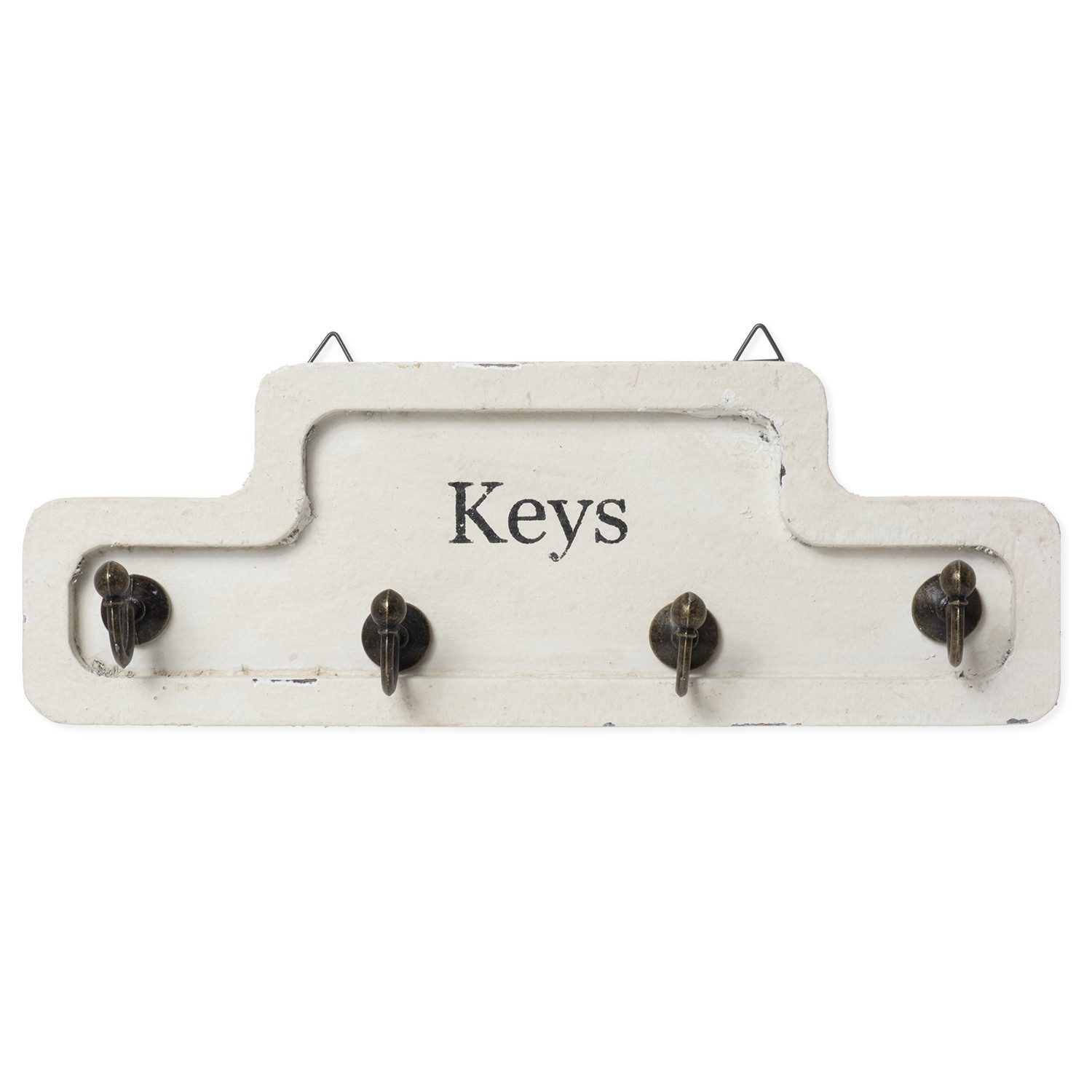 Moritz Schlüsselbrett 24x8,5cm Keys 4 Haken weiß, Schlüsselkasten Vintage Schlüsselbox Schlüsselleiste Schlüsselhaken