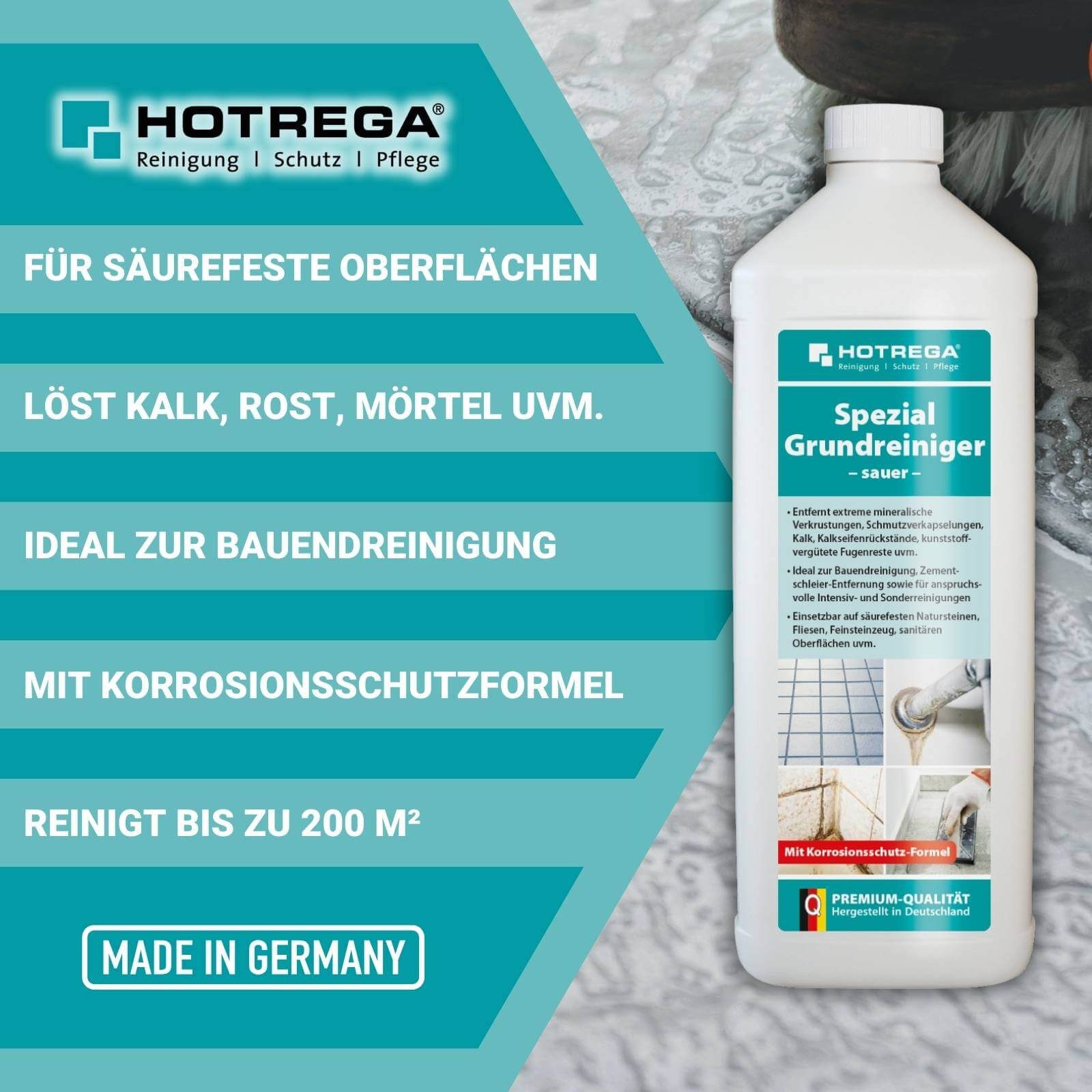 HOTREGA® Spezial Grundreiniger sauer Bauendreinigung Zement Intensivreiniger 1L Grundreiniger