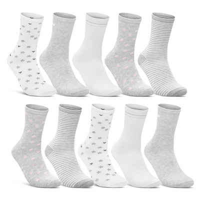 sockenkauf24 Basicsocken 10 Paar Damen Socken Mehrfarbig Streifen Punkte (34911/1, 39-42) Herzen Maritim Baumwolle