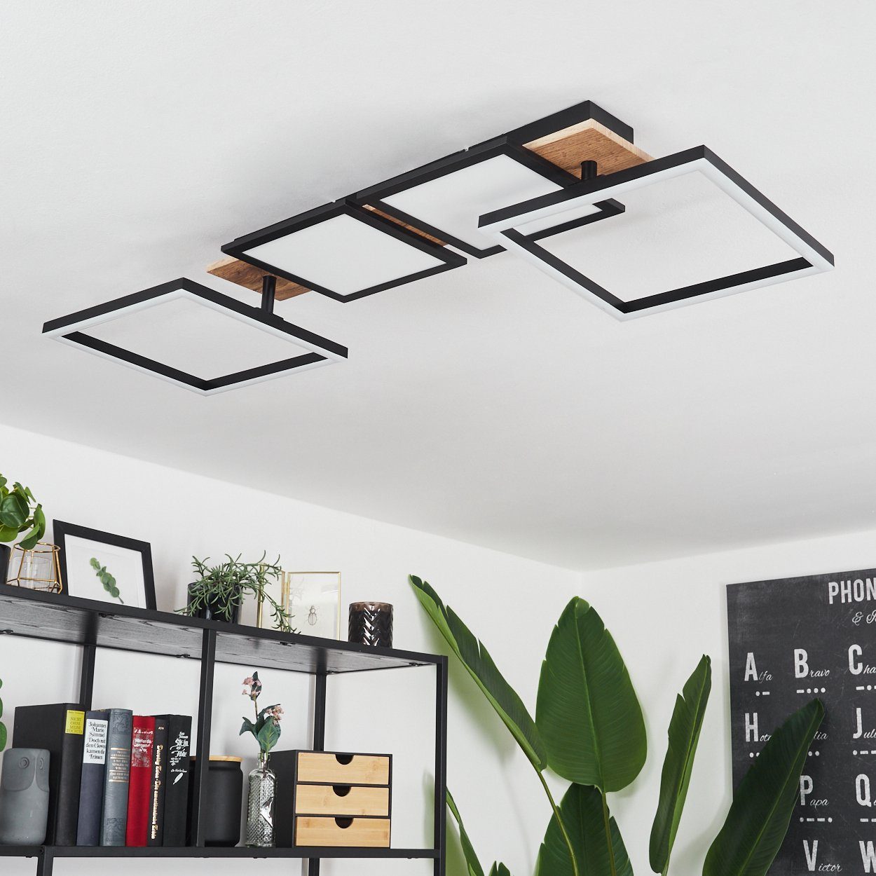 Holzoptik/Schwarz, Weiß Lumen, »Casamassella« hofstein Deckenlampe, Braun, 2100 Deckenleuchte LED Kelvin, 3000 Schirmen, Metall/MDF/Kunststoff, verstellbaren m-