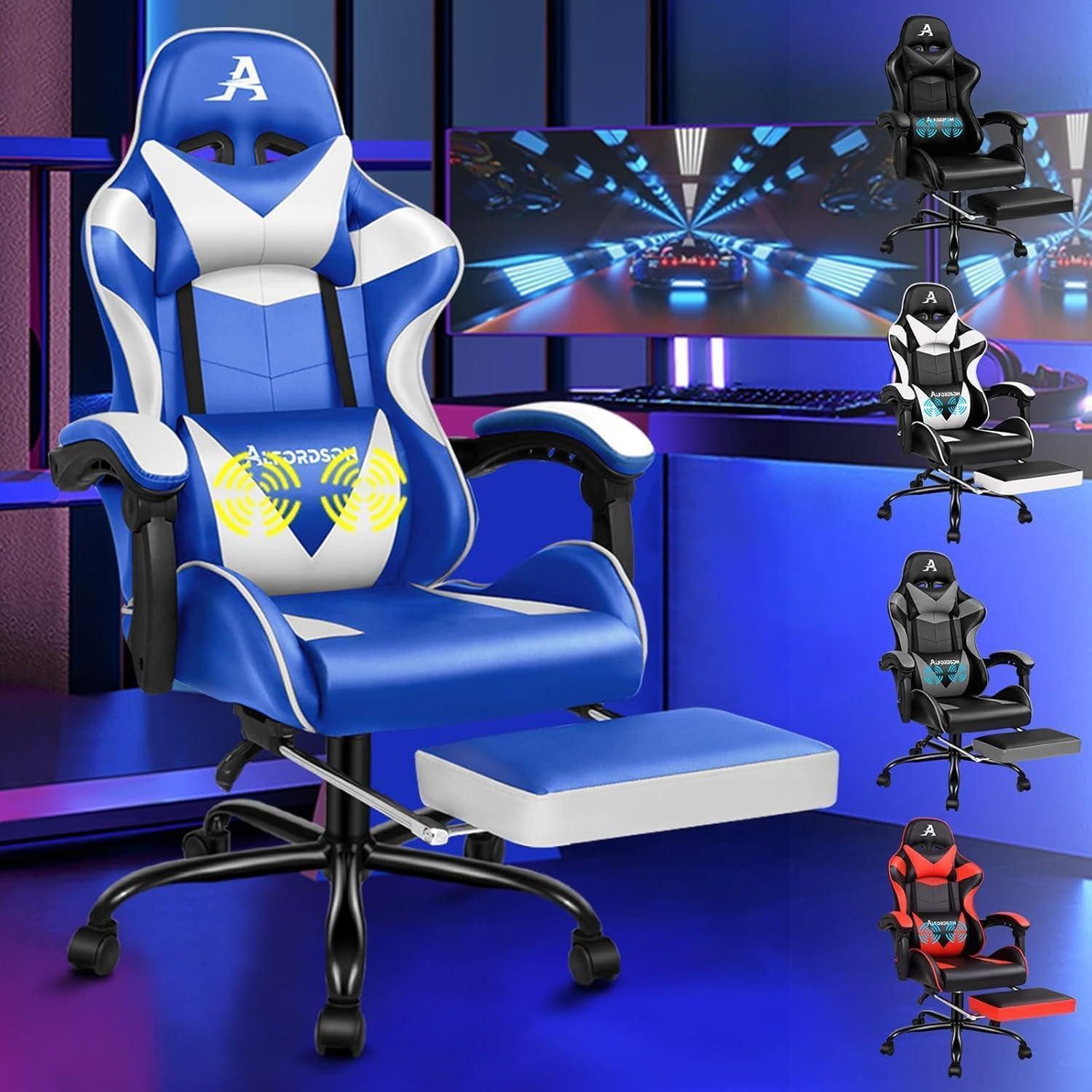 LuxusKollektion Gaming-Stuhl Videospielstuhl ergonomisch Massage Rennstuhl Fußstütze PU-Leder