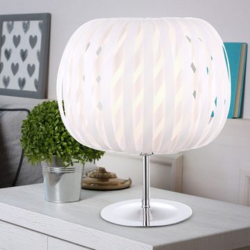 etc-shop Tischleuchte, Leuchtmittel nicht inklusive, Tischleuchte Tischlampe Kugel-Design Chrom Weiß 30 cm Wohnzimmer