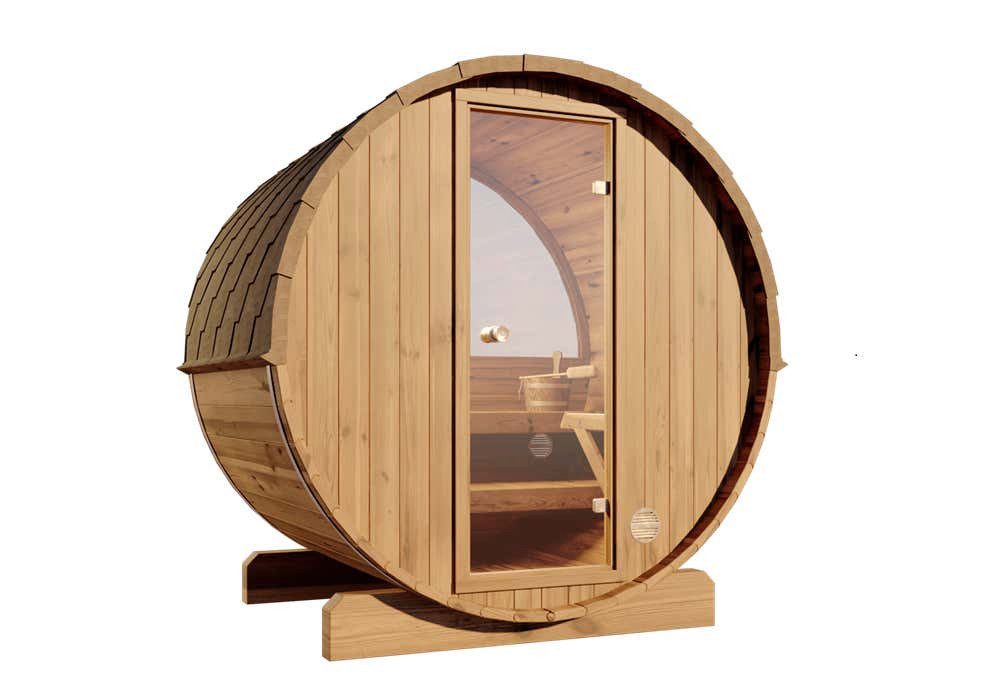 FinnTherm Fasssauna Terrassen-Fass-Sauna, BxTxH: 204 x 160 x 215 cm, 42 mm, in Naturbelassen