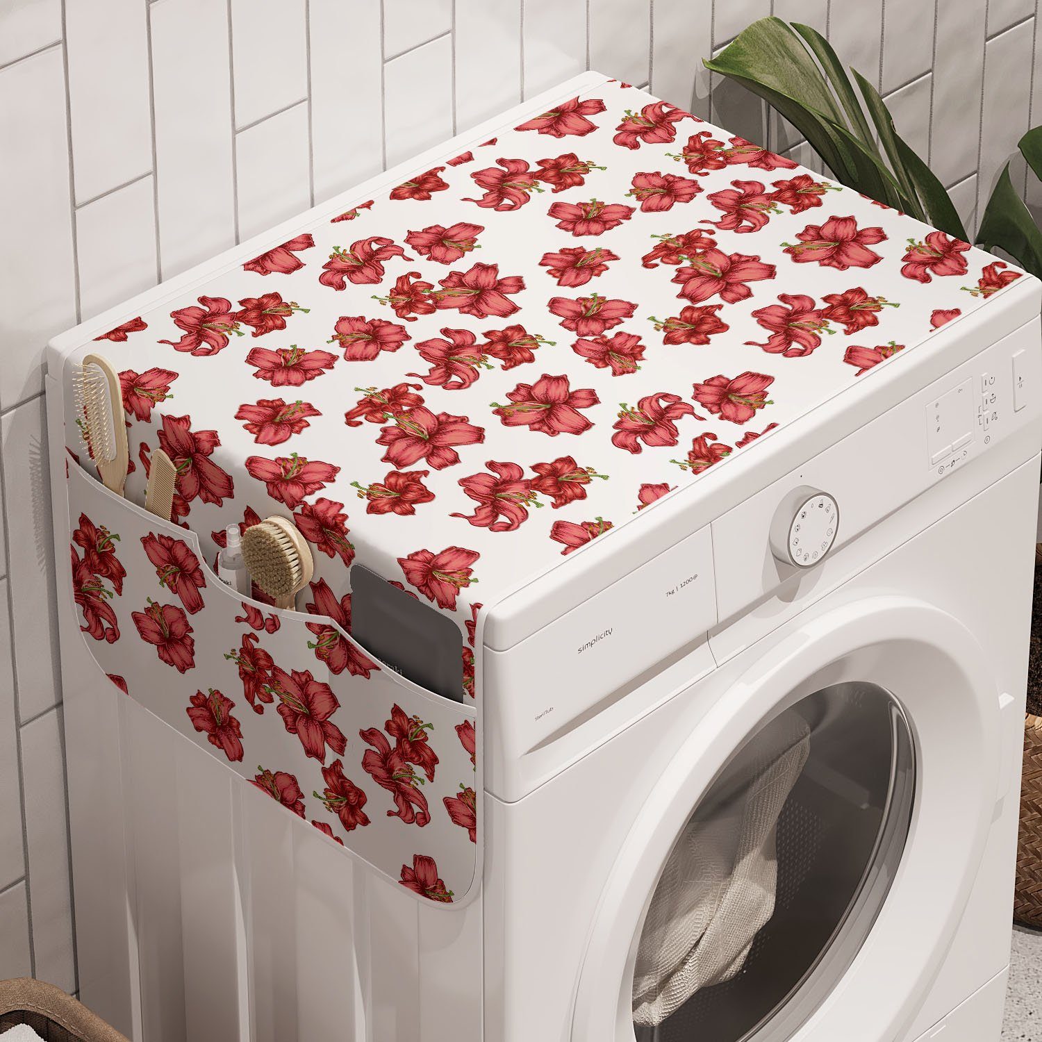 Abakuhaus Style-Lilien-Blumen Blumen und Trockner, Anti-Rutsch-Stoffabdeckung Vintage für Waschmaschine Badorganizer