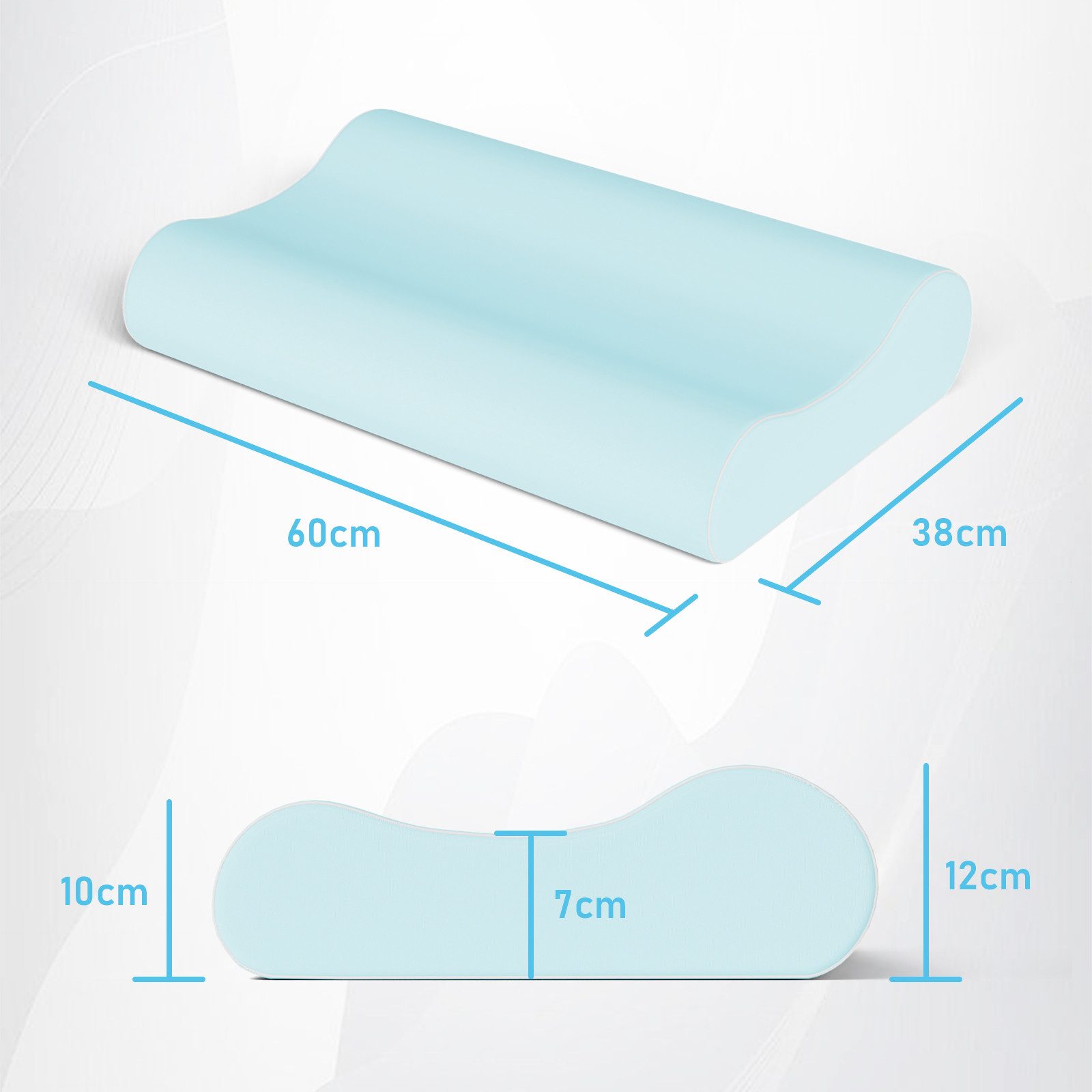 ROYGBIV Nackenstützkissen Orthopädisches Ergonomisches Wellenform Kopfkissen 60×38 cm, Füllung: 38D Memory-Schaum + 60D Stützschaum, Seitenschläfer, Rückenschläfer, 1-tlg, 3 Zone Höhe-10/7/12 cm, OEKO-TEX, Abnehmbarer, Waschbarer Bezug