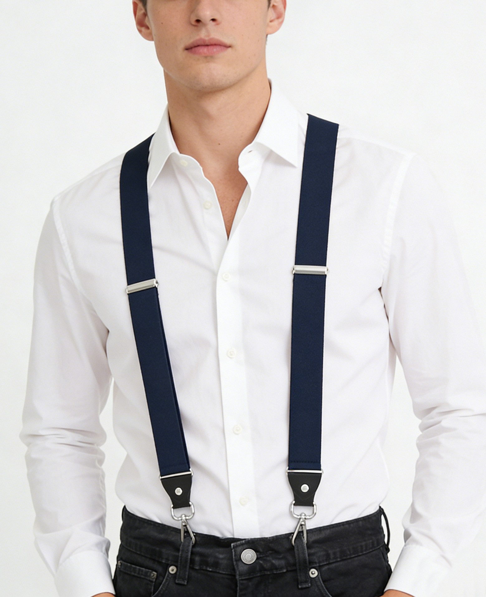 axy Hosenträger Herren Y-Form 3,5 cm breit, elastisch, mit 3 robusten Karabinern verstellbar 120cm Lang für Anzug Jeans Chinos Rockabilly Suspenders