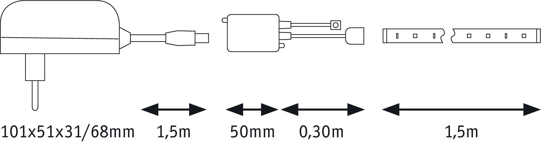 Paulmann LED-Streifen SimpLED 1,5m RGB 12W Weiß Metall Kst, 1-flammig